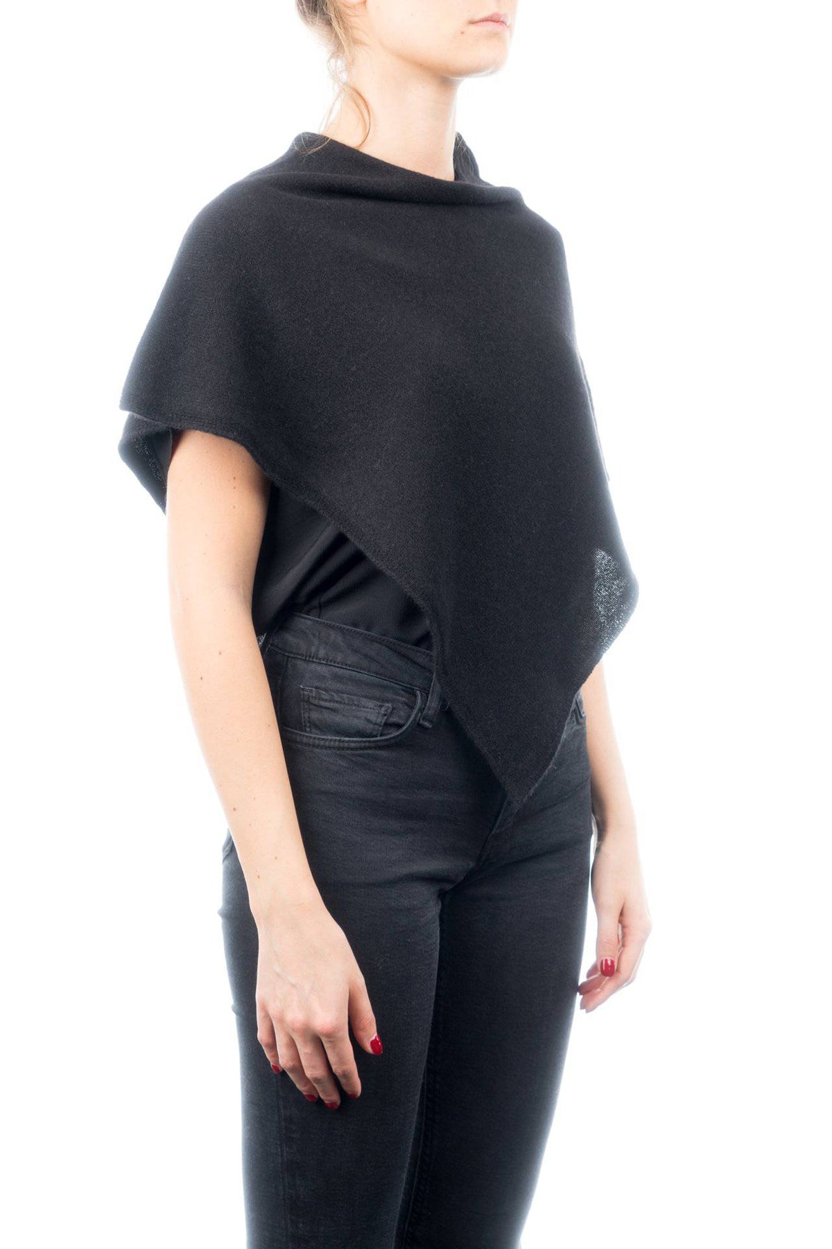 Short 100% cashmere poncho, colour Black, view 2 | Dalle Piane Cashmere