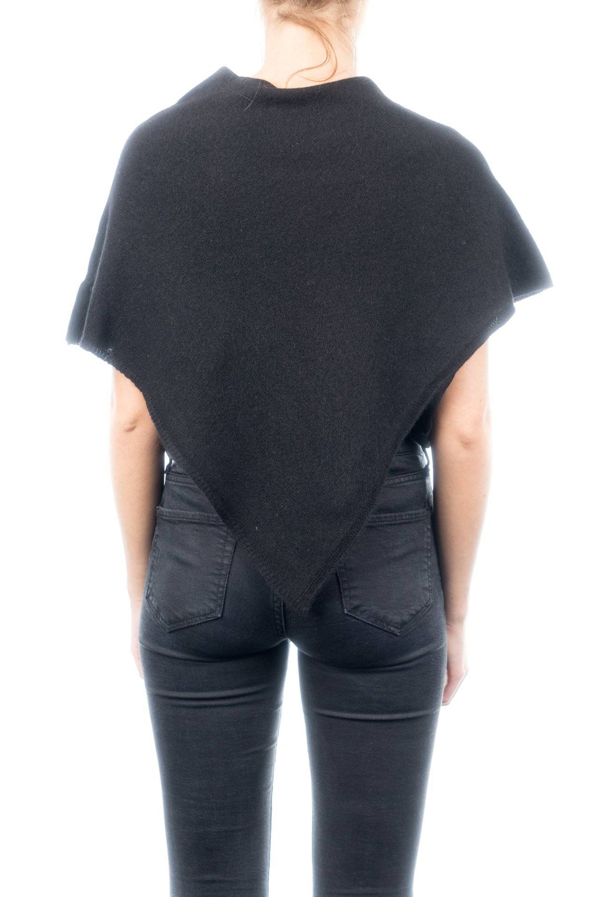 Short 100% cashmere poncho, colour Black, view 3 | Dalle Piane Cashmere