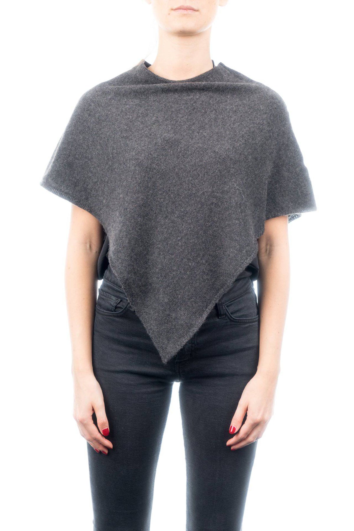 Short 100% cashmere poncho, colour Anthracite | Dalle Piane Cashmere