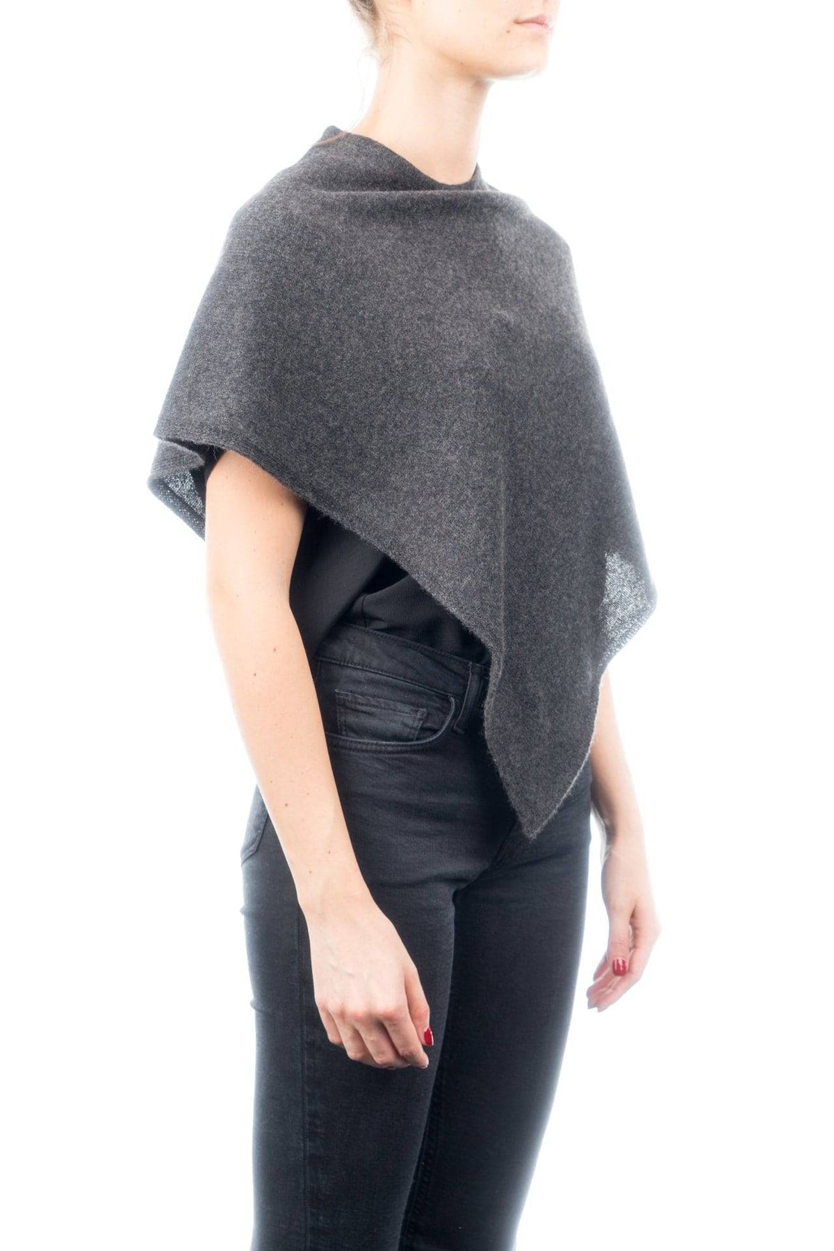 Short 100% cashmere poncho, colour Anthracite, view 2 | Dalle Piane Cashmere