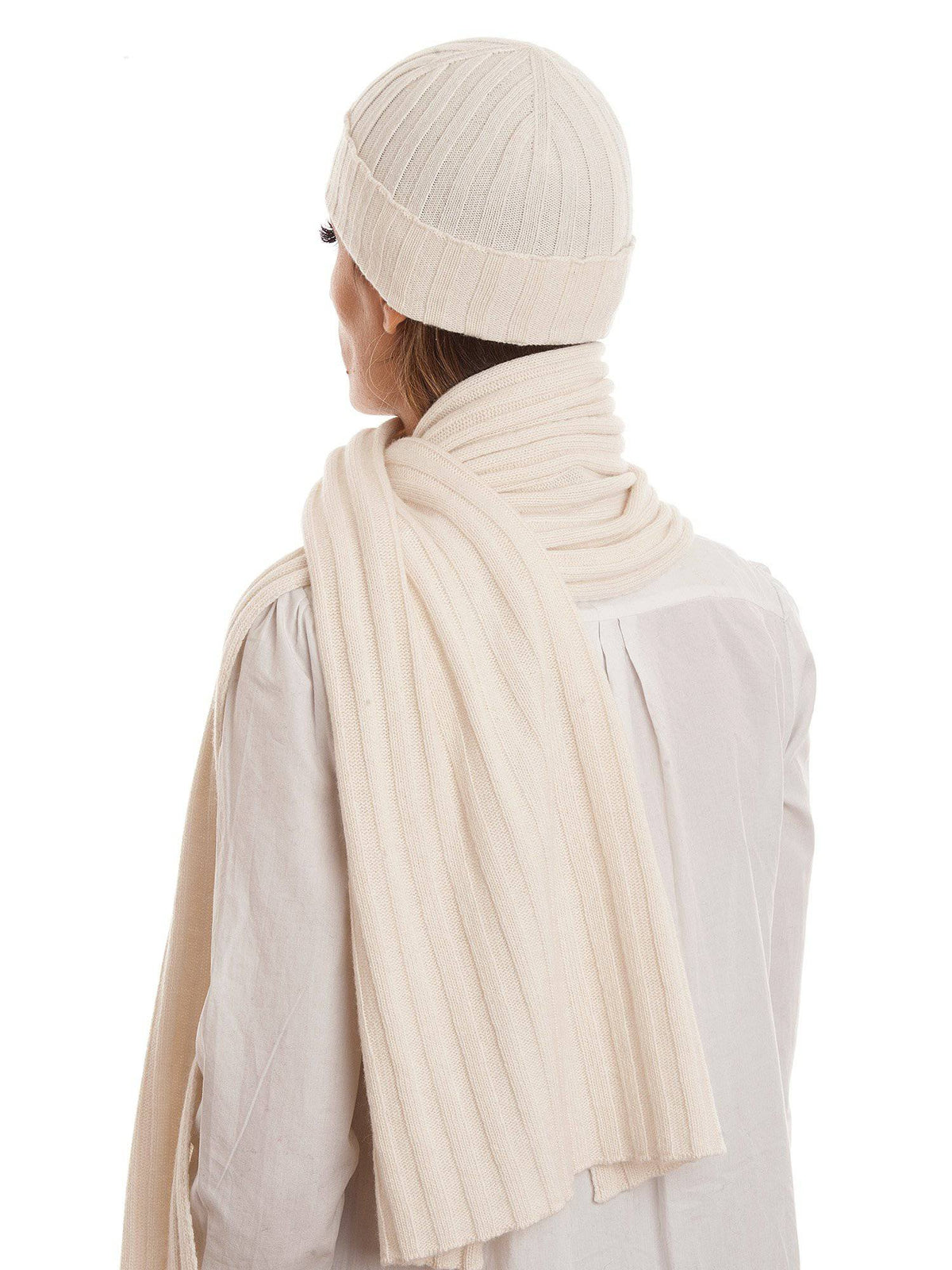Cashmere blend scarf and beanie set, colour Cream | Dalle Piane Cashmere