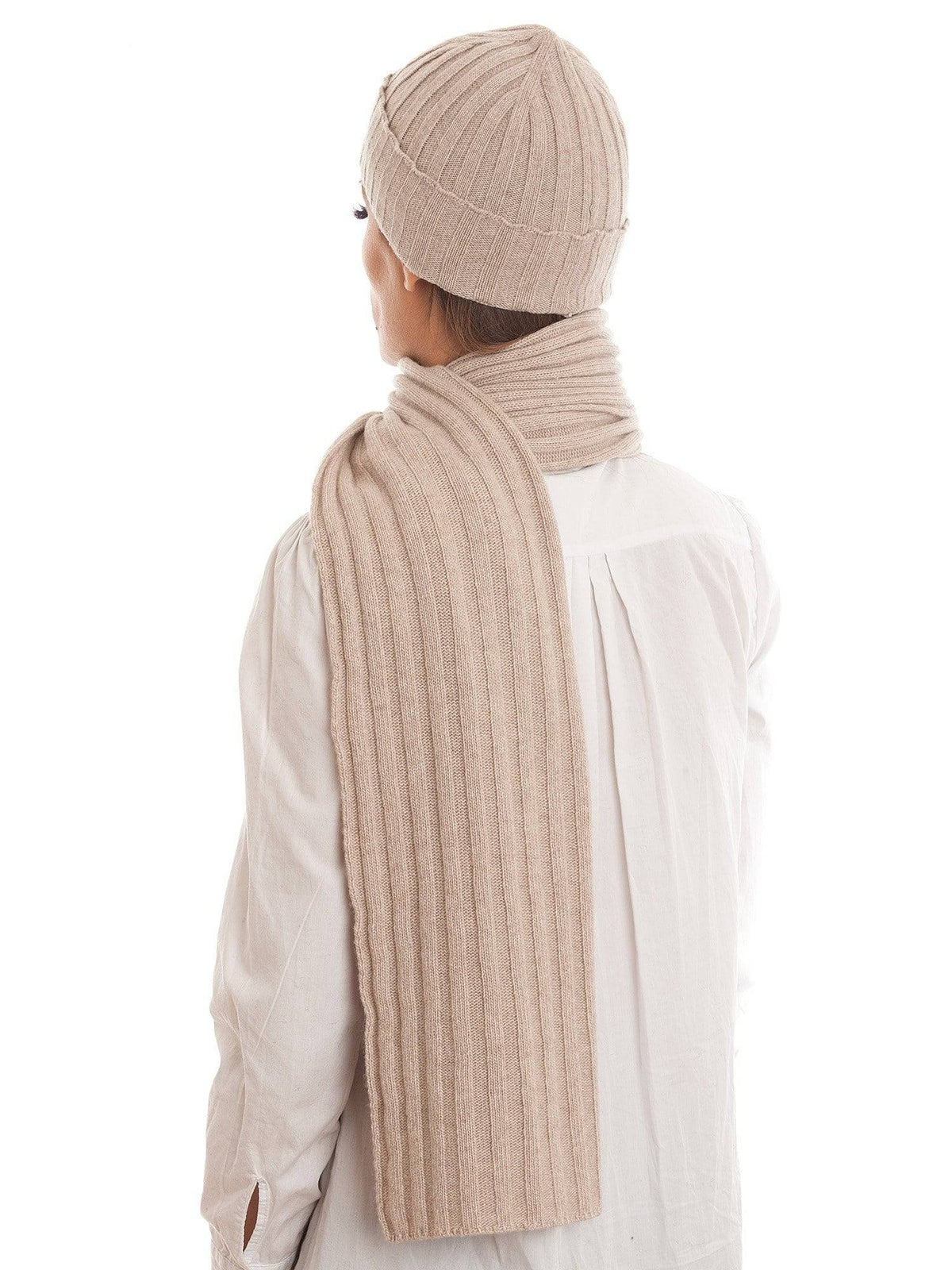 Cashmere blend scarf and beanie set, colour Beige | Dalle Piane Cashmere