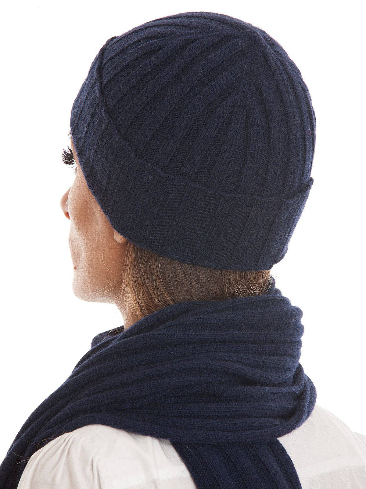 Cashmere blend scarf and beanie set, colour Blue | Dalle Piane Cashmere