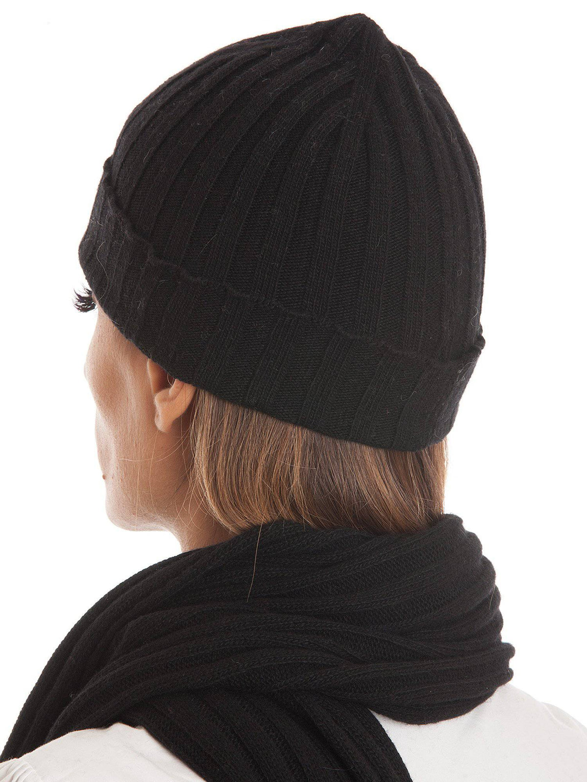 Cashmere blend scarf and beanie set, colour Black | Dalle Piane Cashmere
