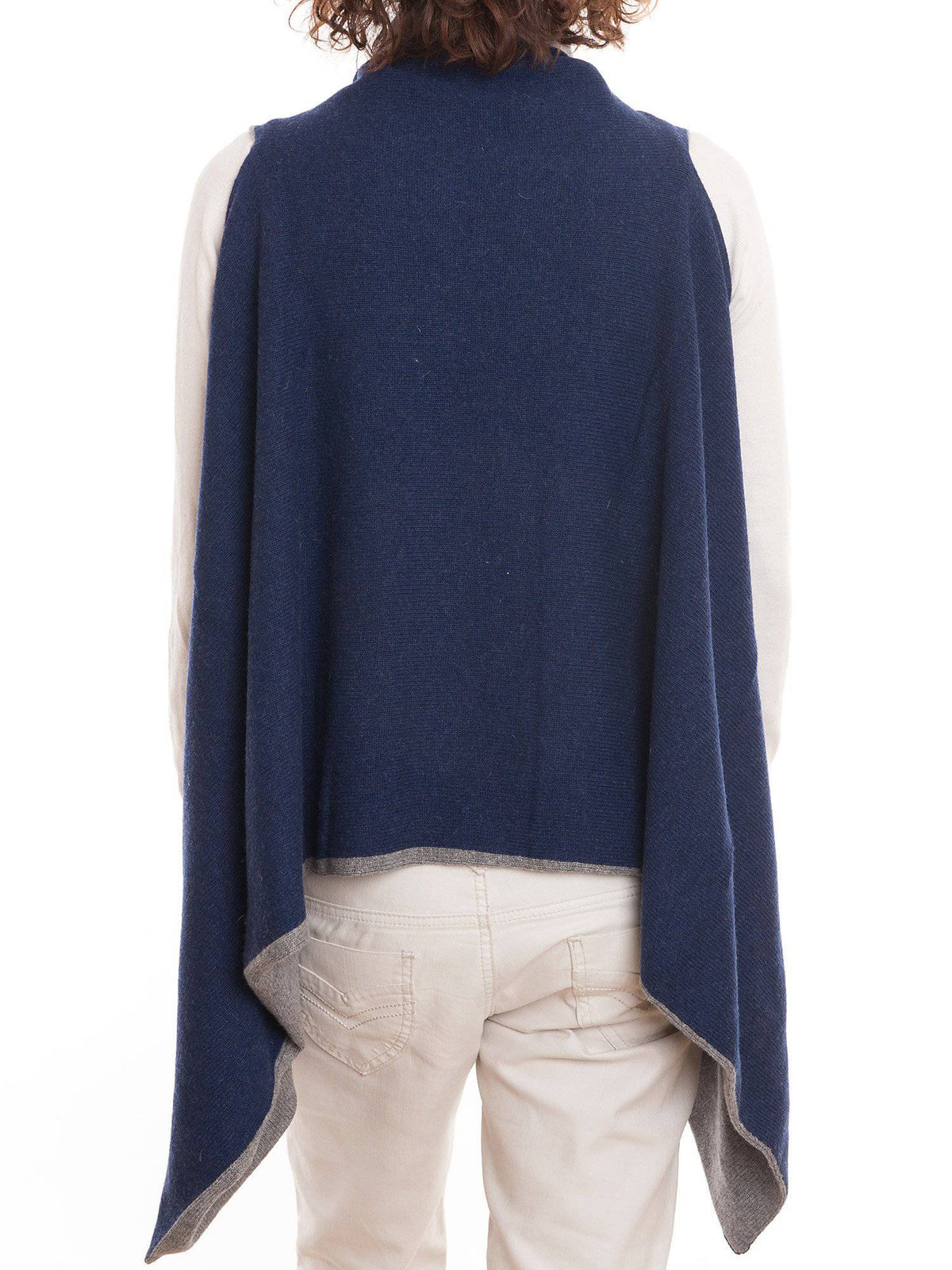 Women's reversible sleeveless cashmere blend cardigan, colour Blue-Grey, view 2 | Dalle Piane Cashmere