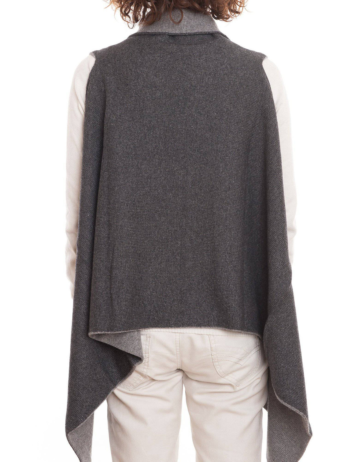 Women's reversible sleeveless cashmere blend cardigan, colour Anthracite-Grey, view 2 | Dalle Piane Cashmere
