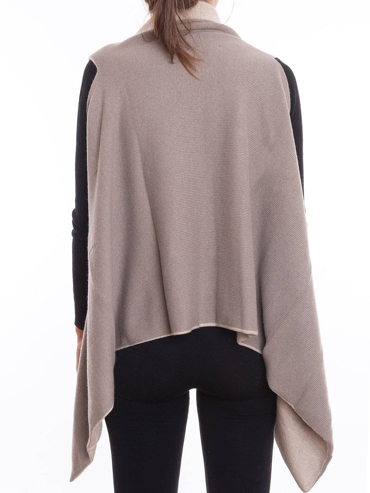 Women's reversible sleeveless cashmere blend cardigan, colour Mink-Beige, view 2 | Dalle Piane Cashmere