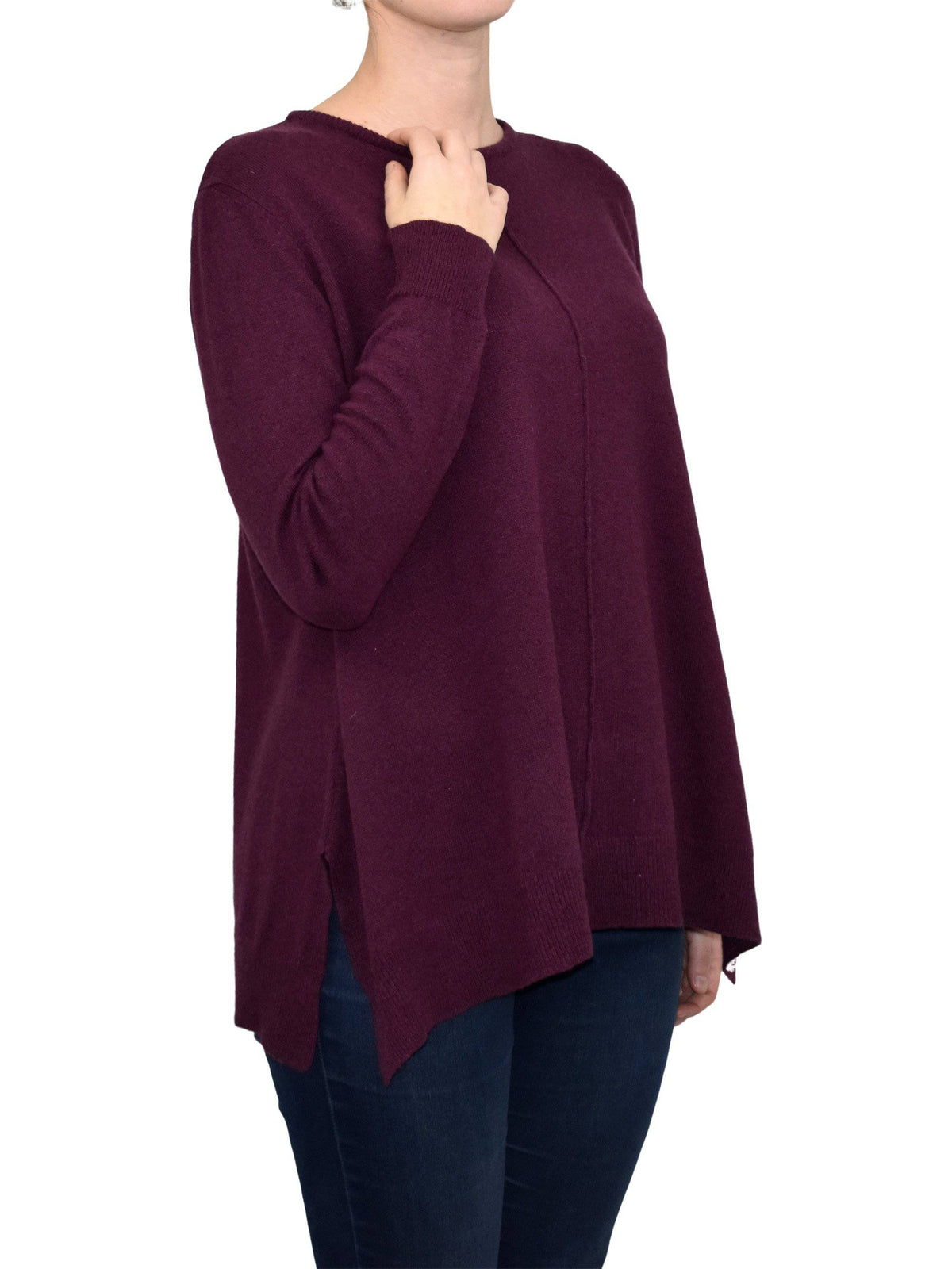 Women's A-line cashmere blend oversized sweater, colour Bordeaux, view 2 | Dalle Piane Cashmere