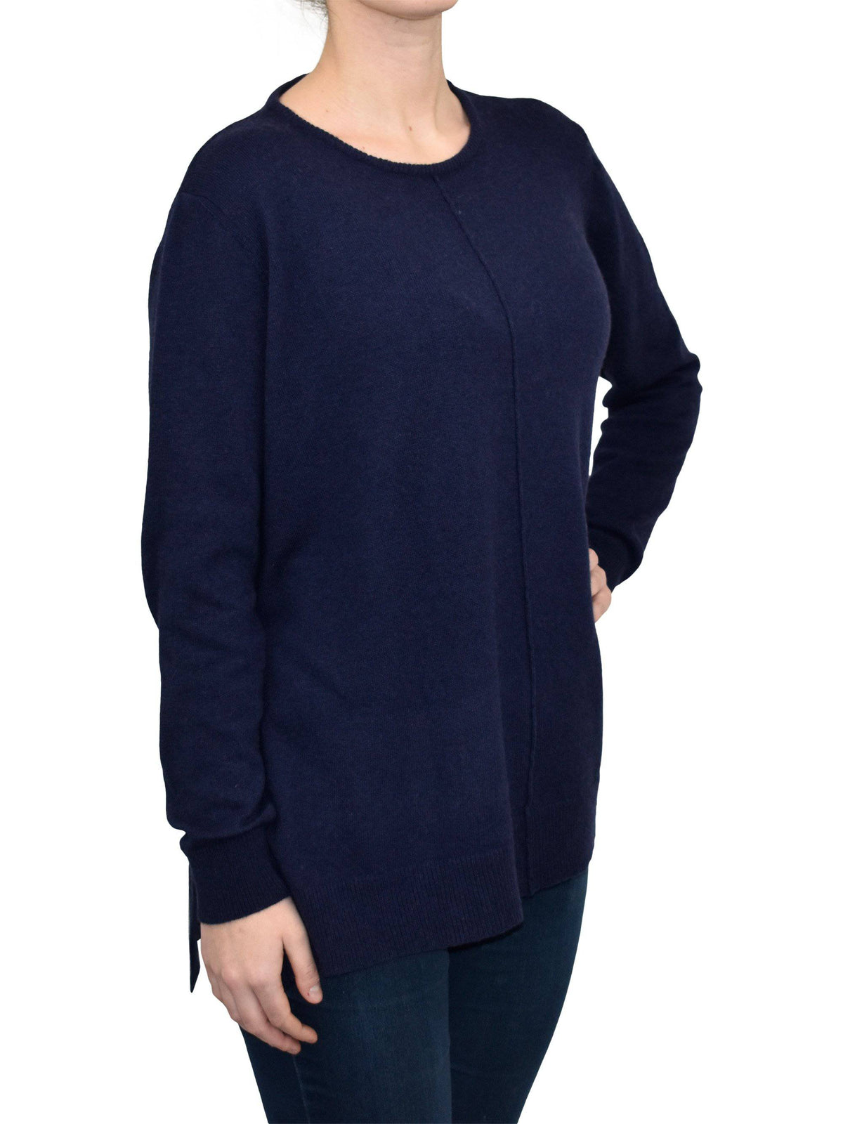 Women's A-line cashmere blend oversized sweater, colour Blue, view 2 | Dalle Piane Cashmere