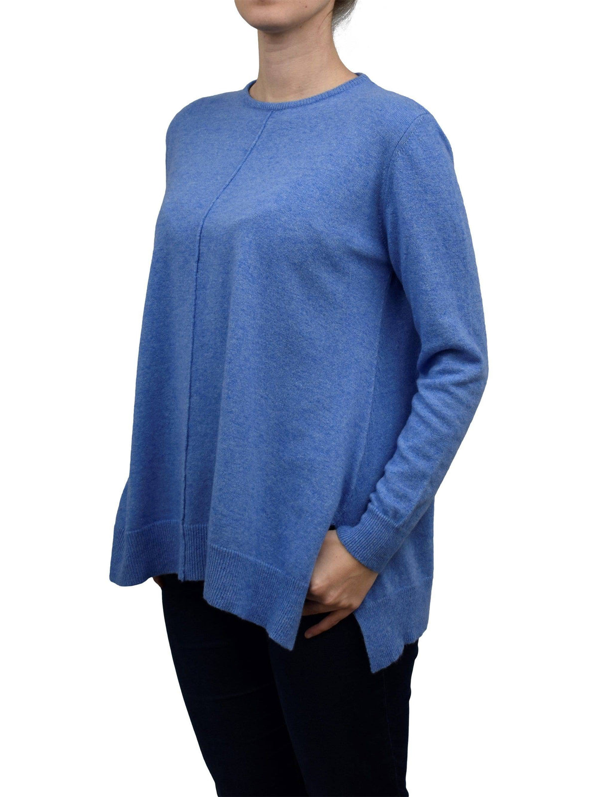 Women's A-line cashmere blend oversized sweater, colour Light Blue, view 2 | Dalle Piane Cashmere