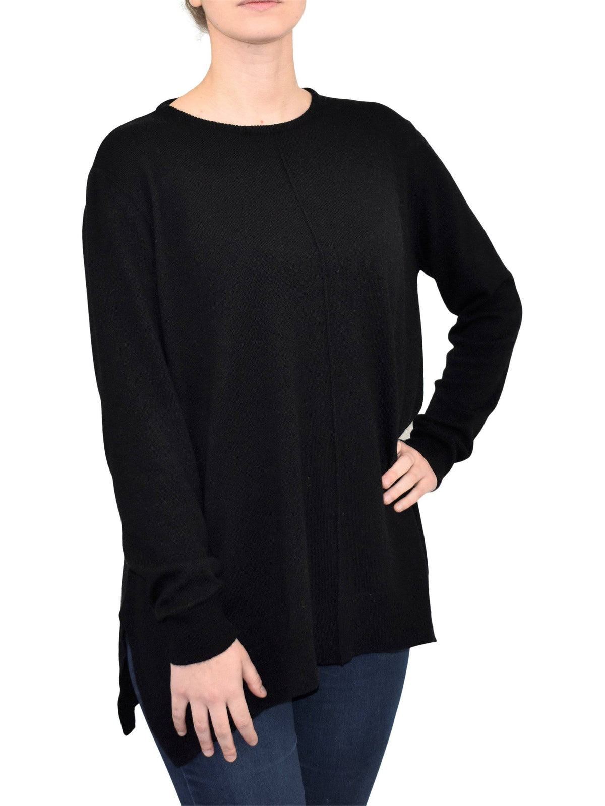Women's A-line cashmere blend oversized sweater, colour Black, view 2 | Dalle Piane Cashmere