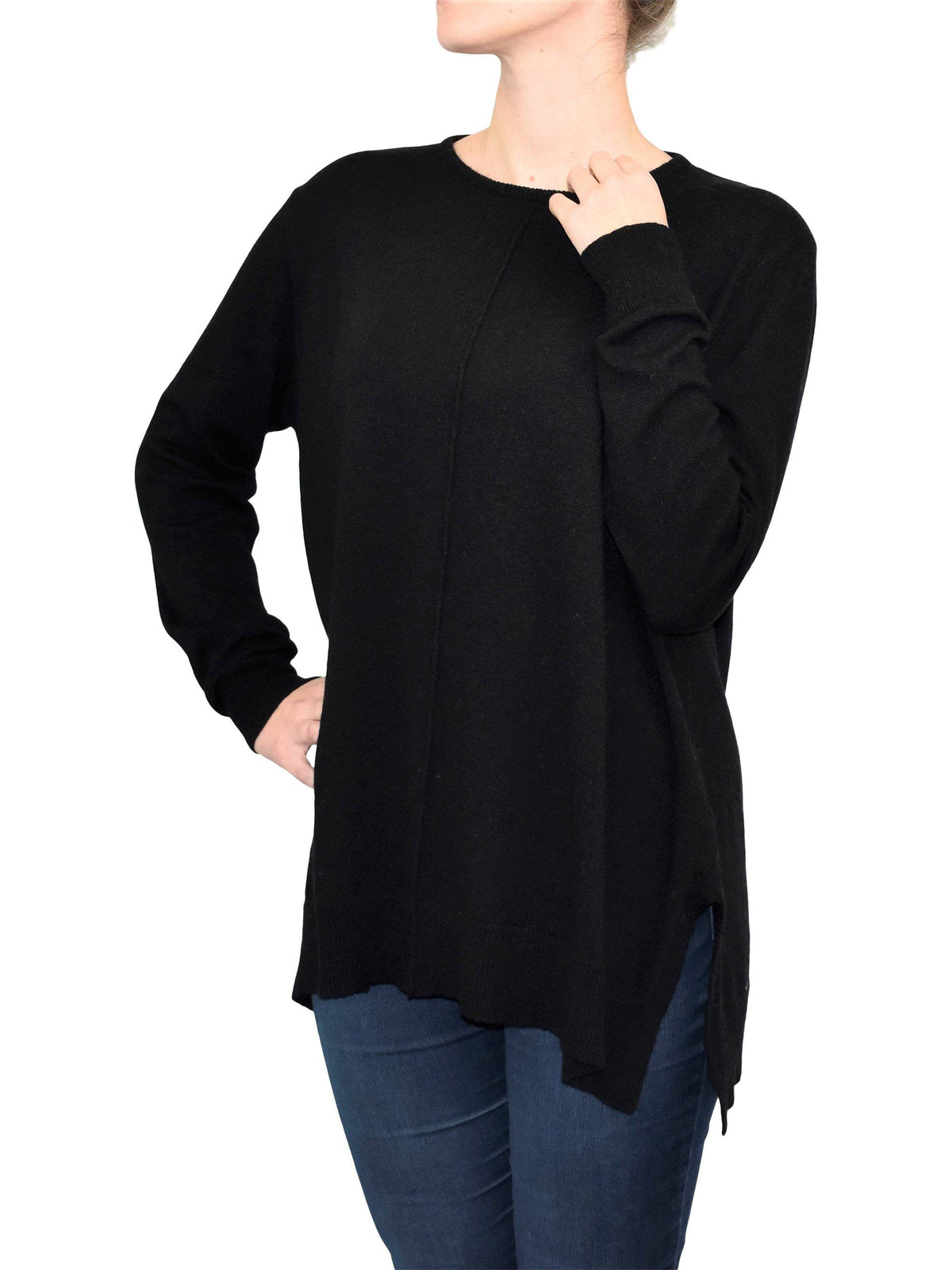 Women's A-line cashmere blend oversized sweater, colour Black, view 3 | Dalle Piane Cashmere