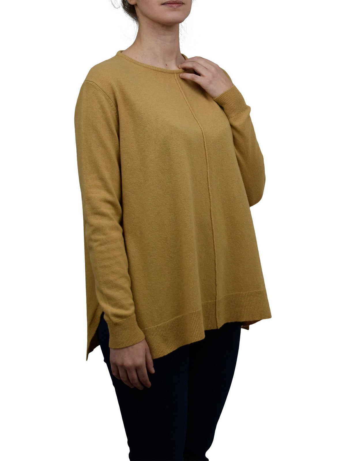 Women's A-line cashmere blend oversized sweater, colour Camel, view 2 | Dalle Piane Cashmere