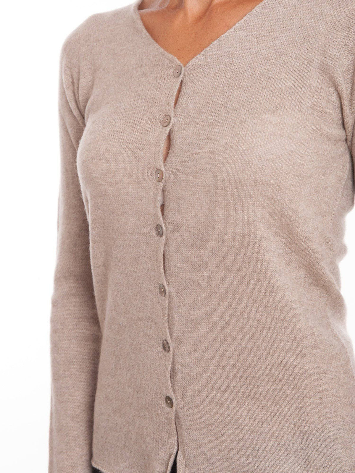Women's 100% cashmere V-neck cardigan, colour Beige, view 2 | Dalle Piane Cashmere