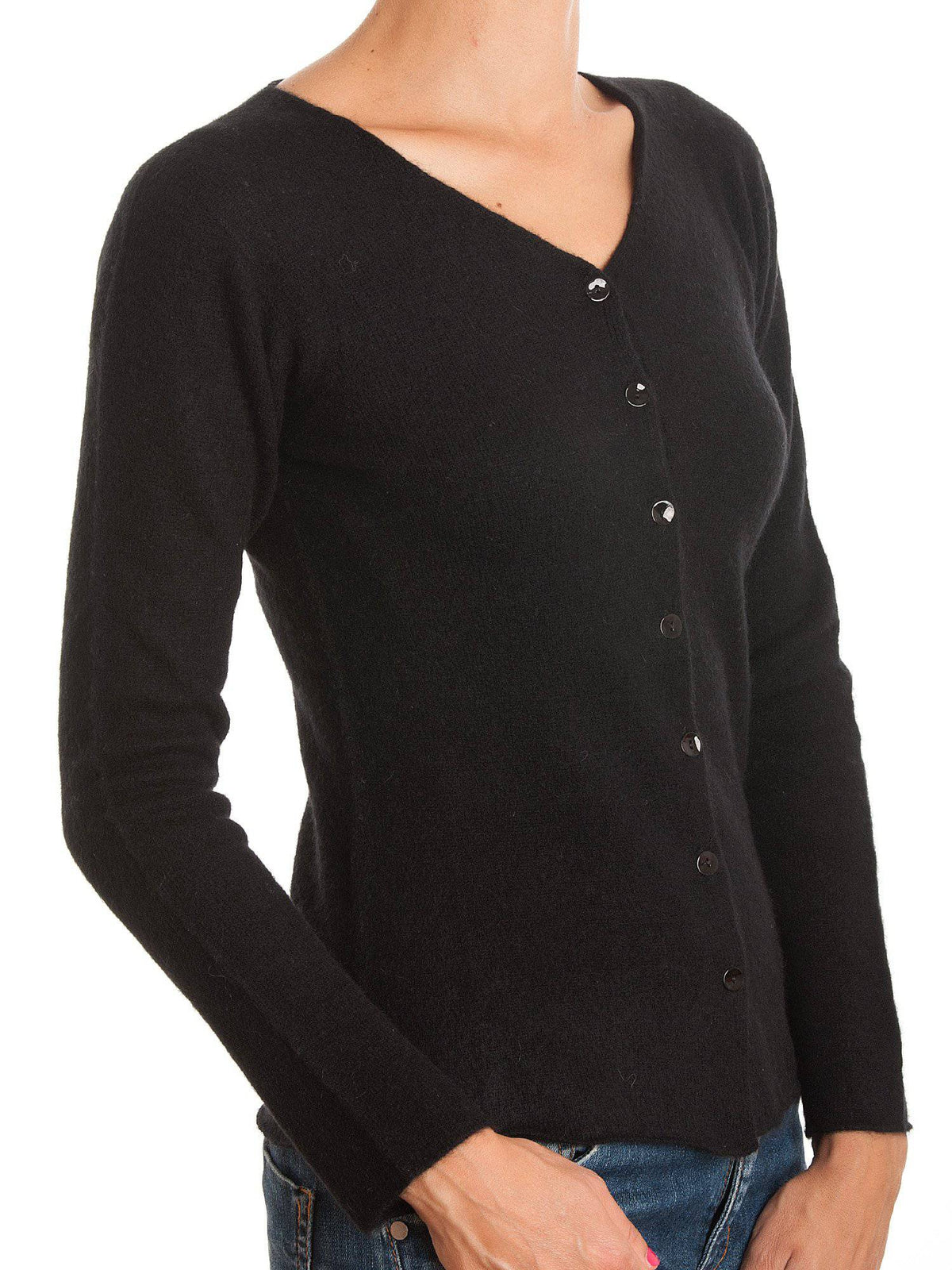 Women's 100% cashmere V-neck cardigan, colour Black | Dalle Piane Cashmere