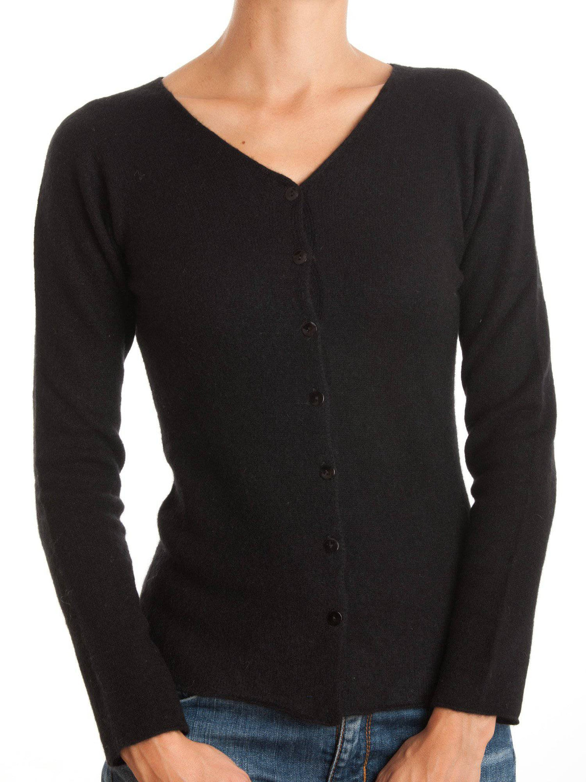 Women's 100% cashmere V-neck cardigan, colour Black, view 2 | Dalle Piane Cashmere