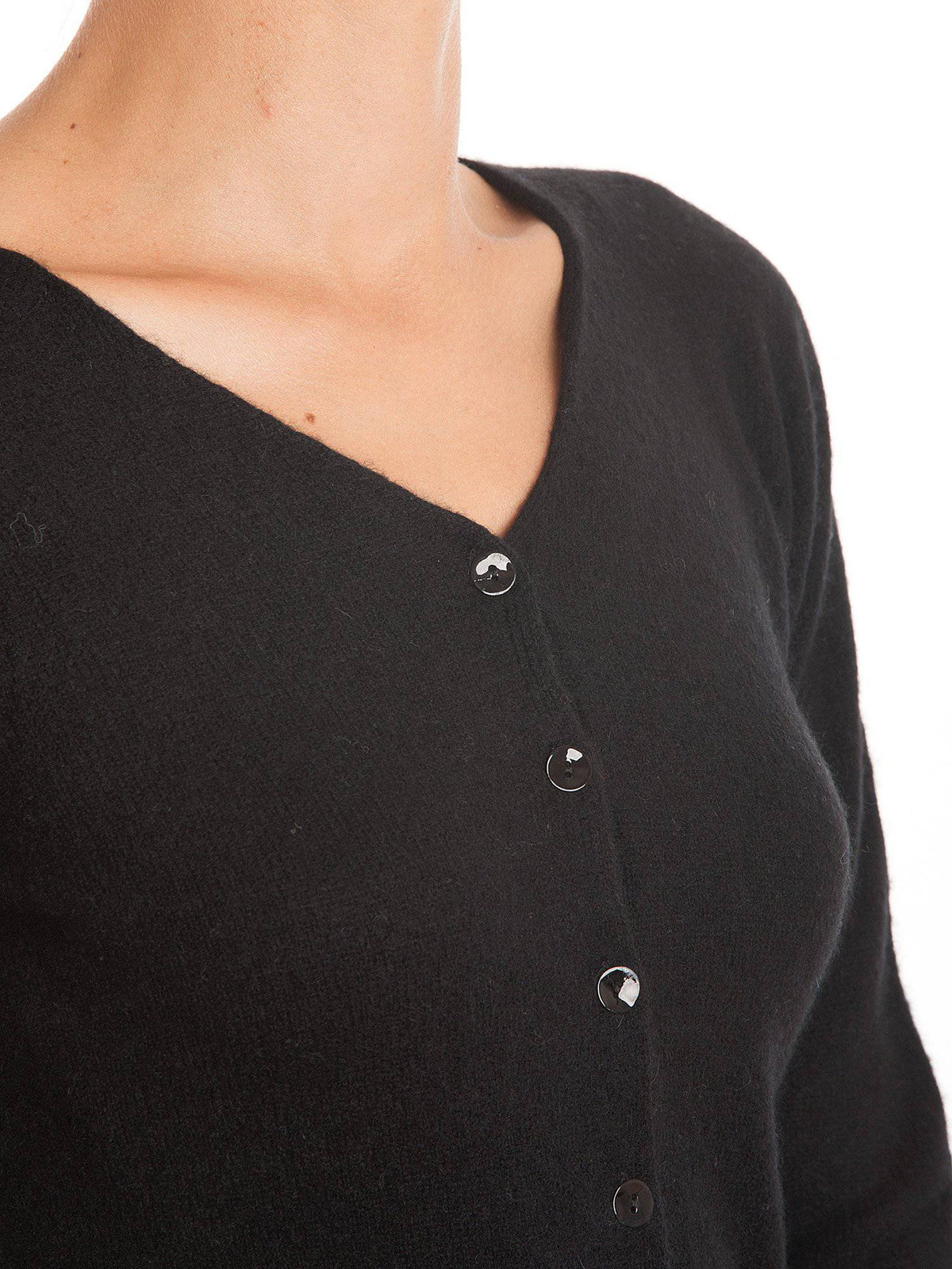 Women's 100% cashmere V-neck cardigan, colour Black, view 3 | Dalle Piane Cashmere