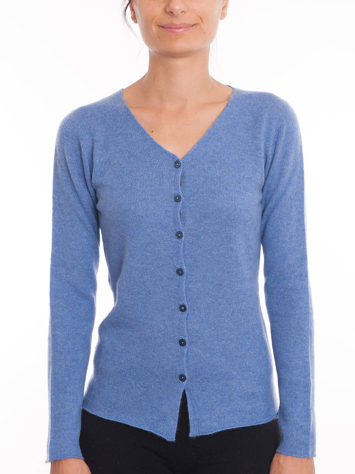 Women's 100% cashmere V-neck cardigan, colour Light Blue | Dalle Piane Cashmere
