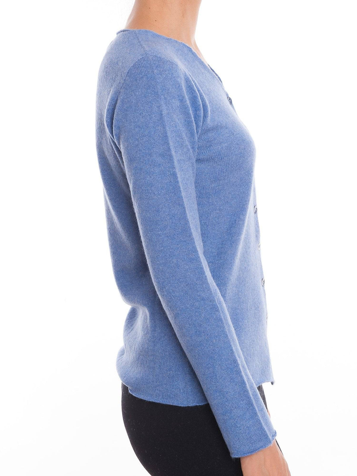 Women's 100% cashmere V-neck cardigan, colour Light Blue, view 3 | Dalle Piane Cashmere