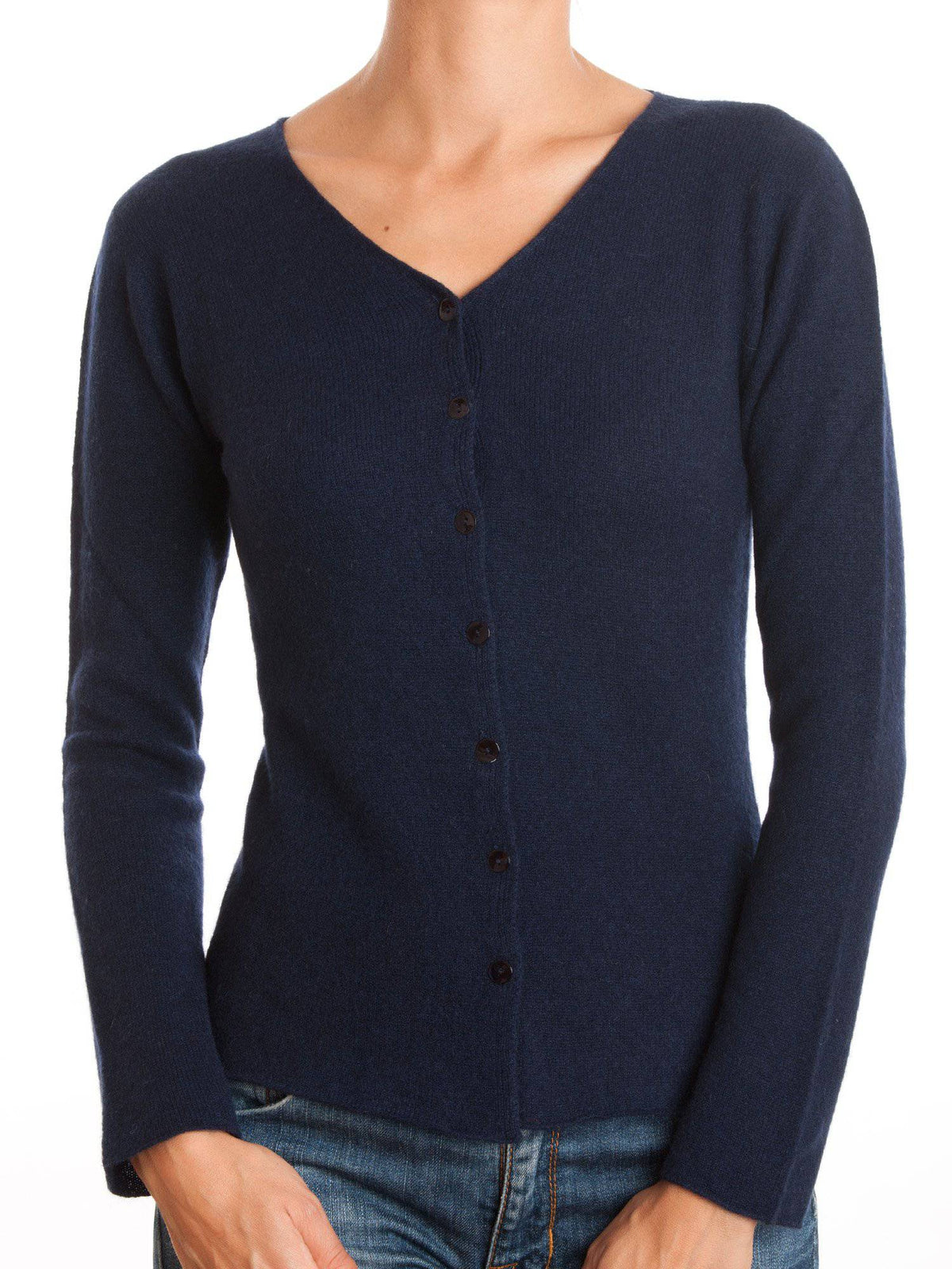 Women's 100% cashmere V-neck cardigan, colour Blue | Dalle Piane Cashmere