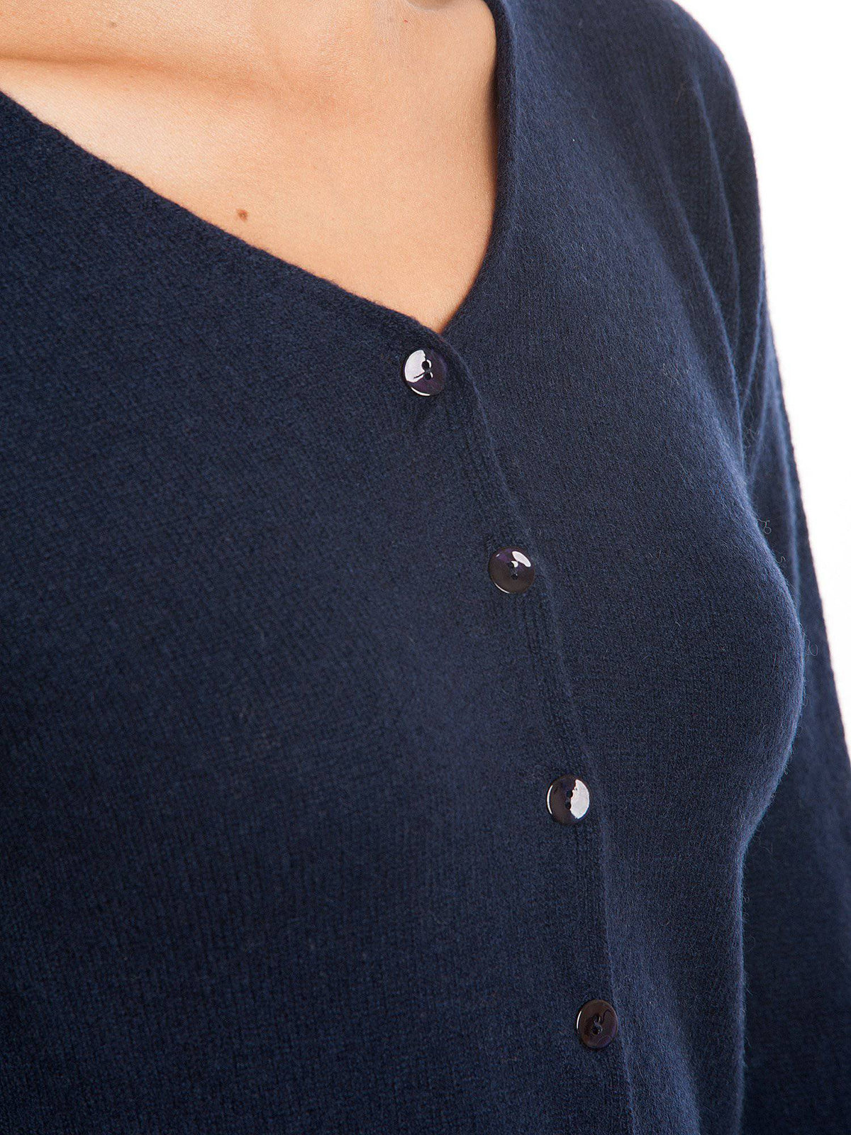Women's 100% cashmere V-neck cardigan, colour Blue, view 3 | Dalle Piane Cashmere