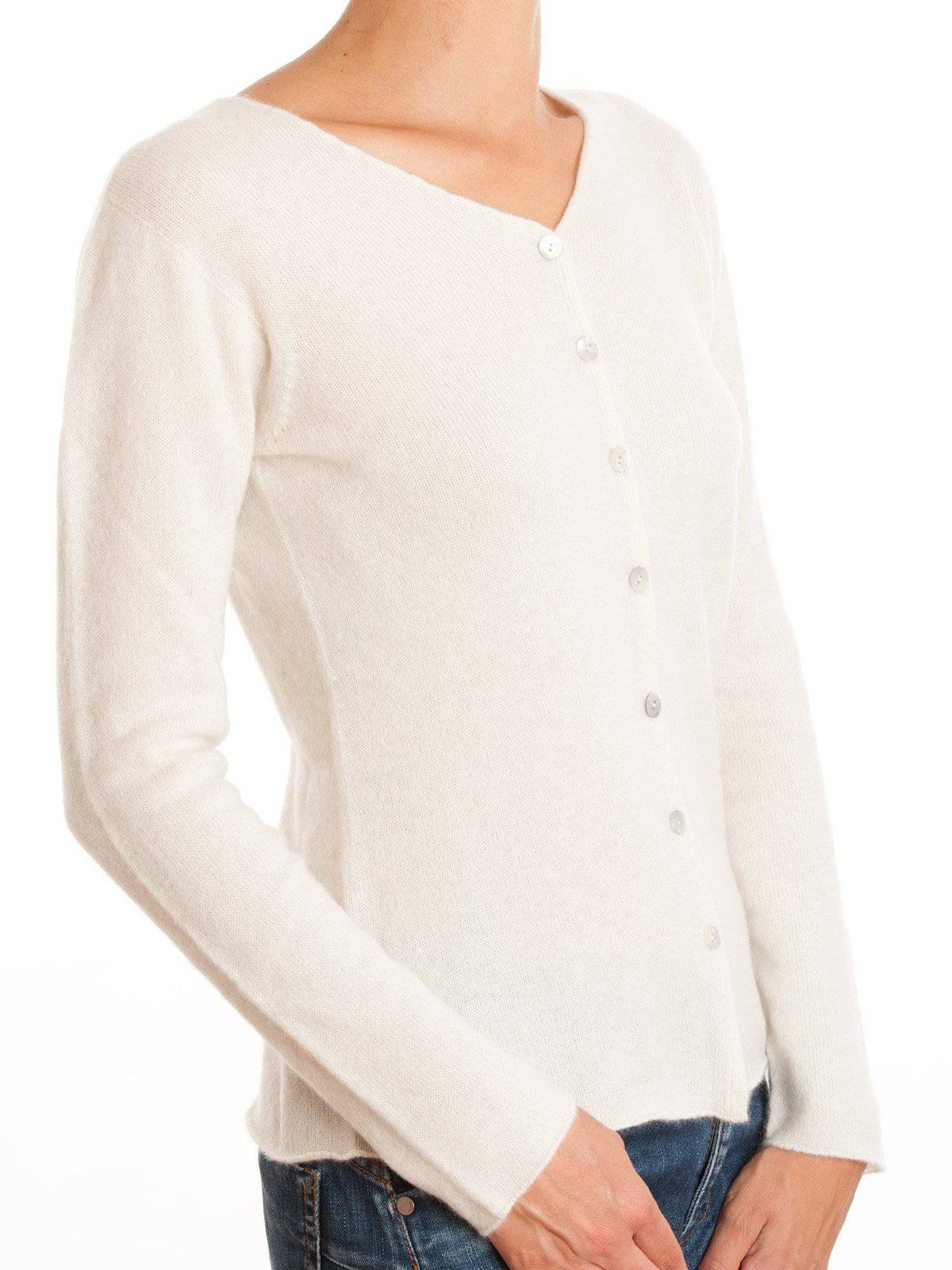 Women's 100% cashmere V-neck cardigan, colour Blue, view 5 | Dalle Piane Cashmere