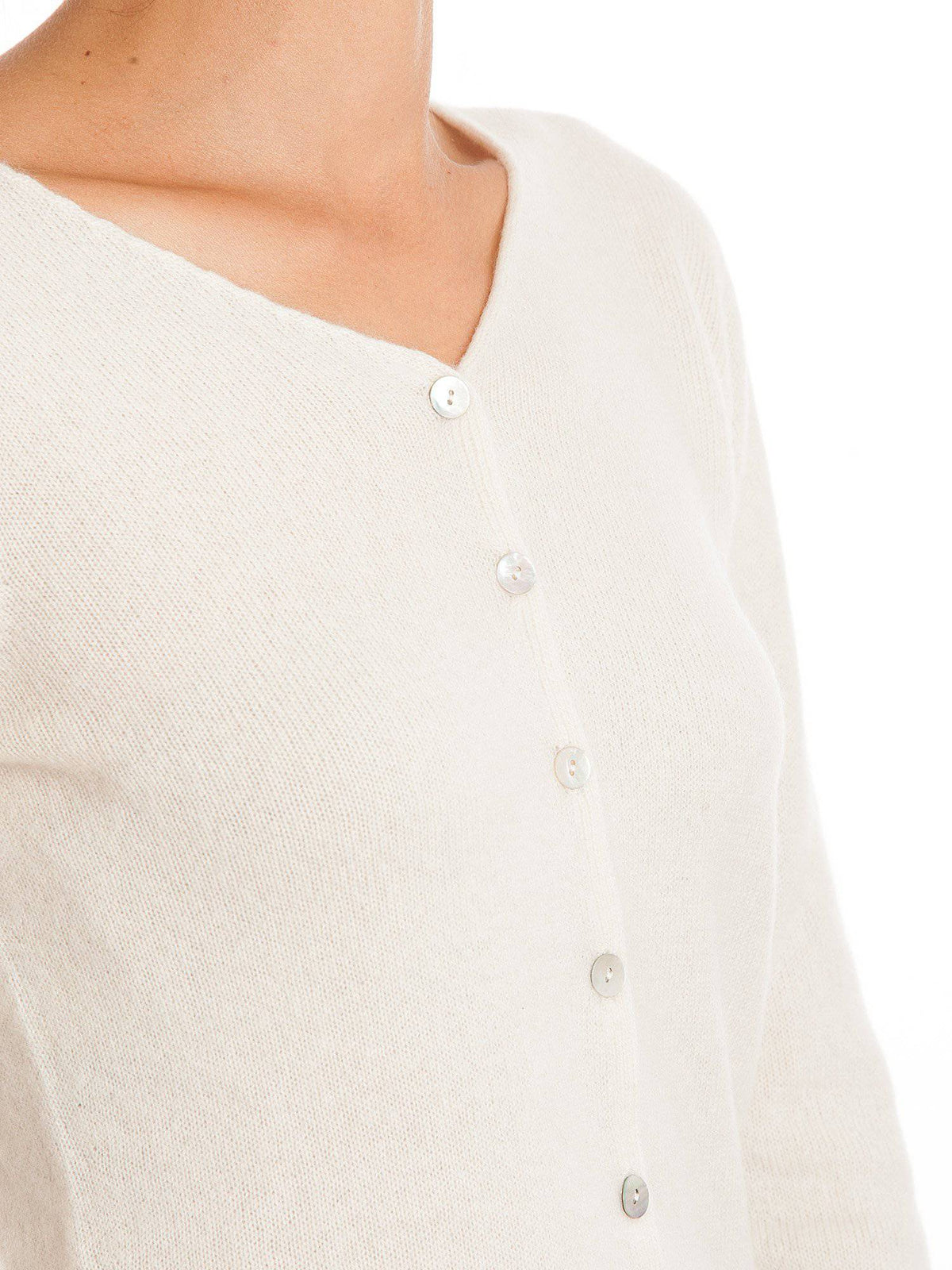 Women's 100% cashmere V-neck cardigan, colour Cream, view 2 | Dalle Piane Cashmere