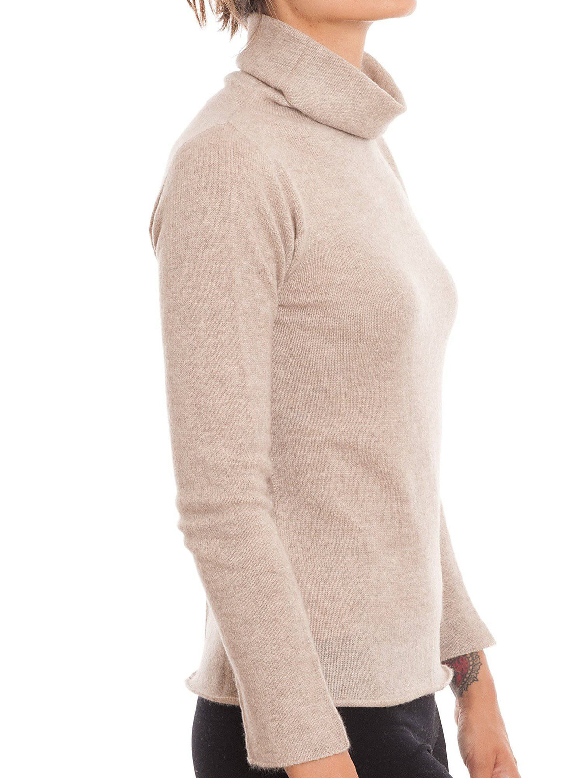 Women's 100% cashmere turtleneck, colour Beige, view 3 | Dalle Piane Cashmere