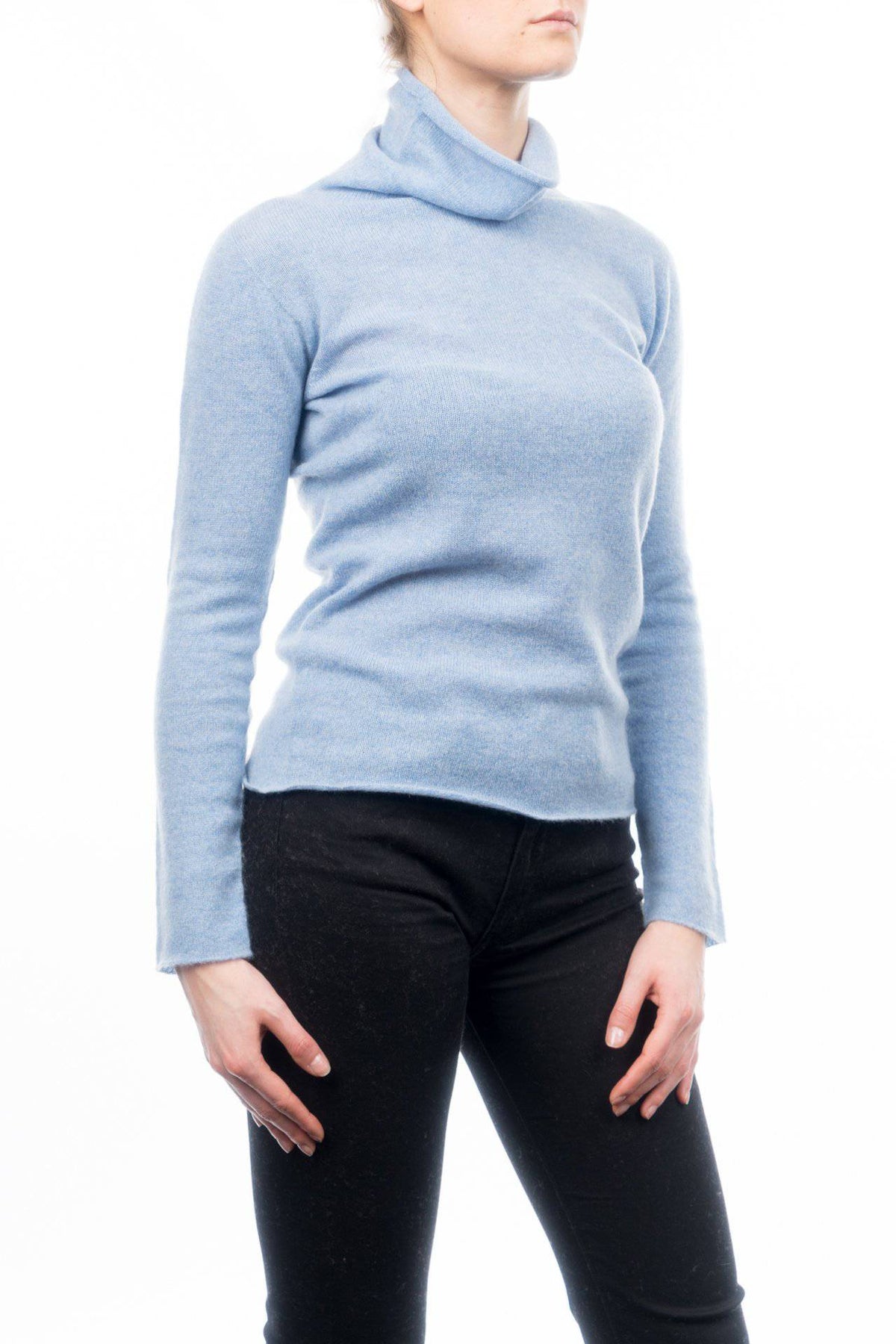 Women's 100% cashmere turtleneck, colour Sky, view 2 | Dalle Piane Cashmere
