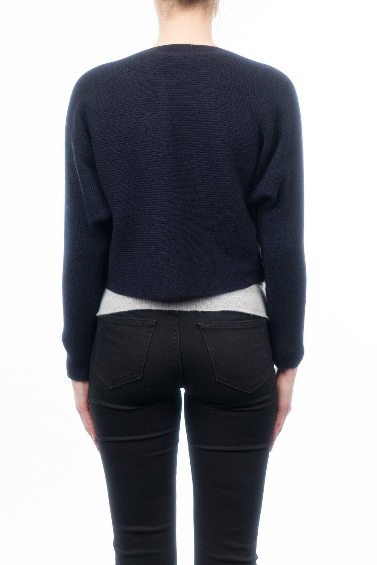 Women's 100% cashmere cropped cardigan, colour Blue, view 3 | Dalle Piane Cashmere