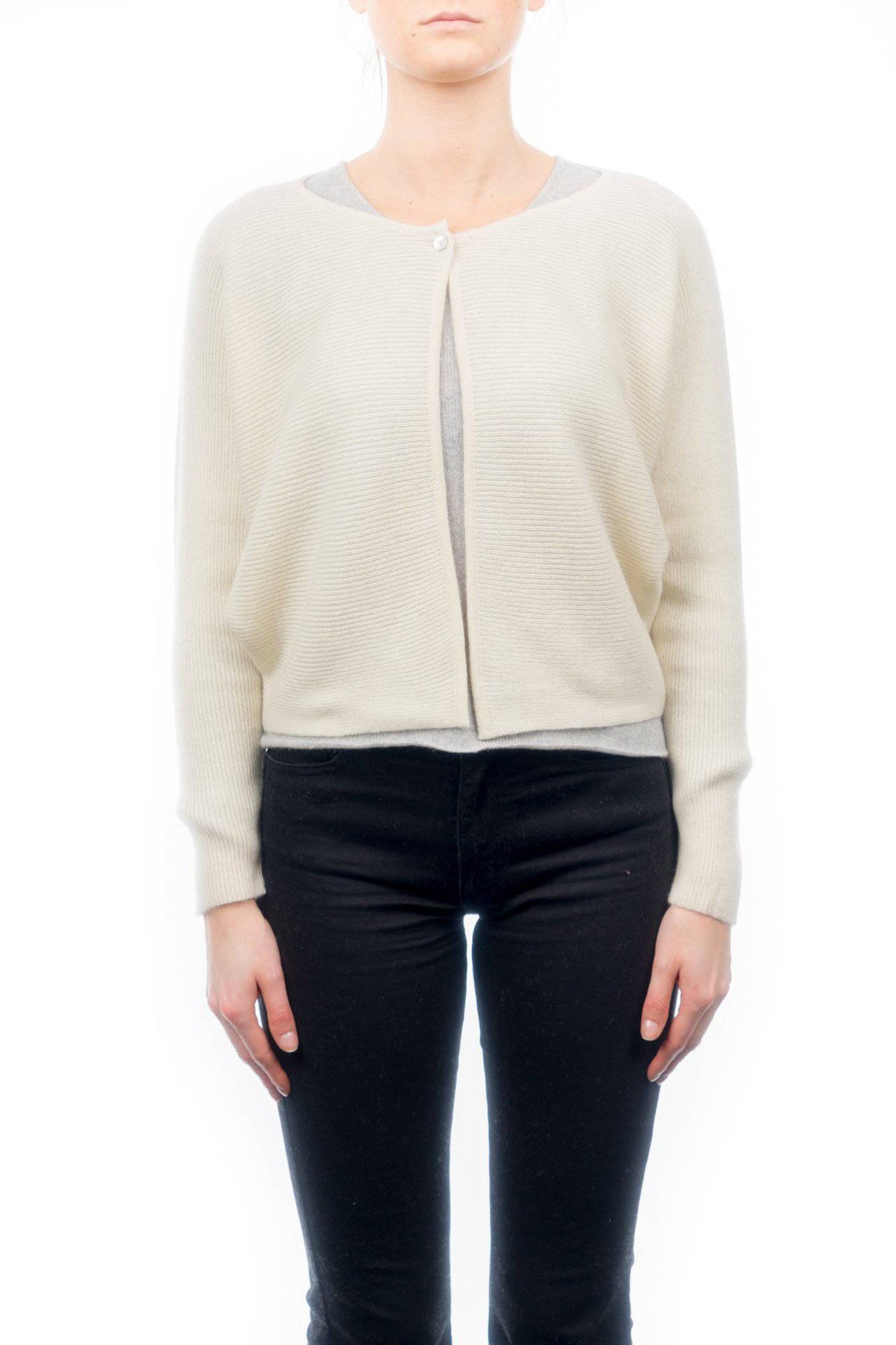 Women's 100% cashmere cropped cardigan, colour Cream | Dalle Piane Cashmere