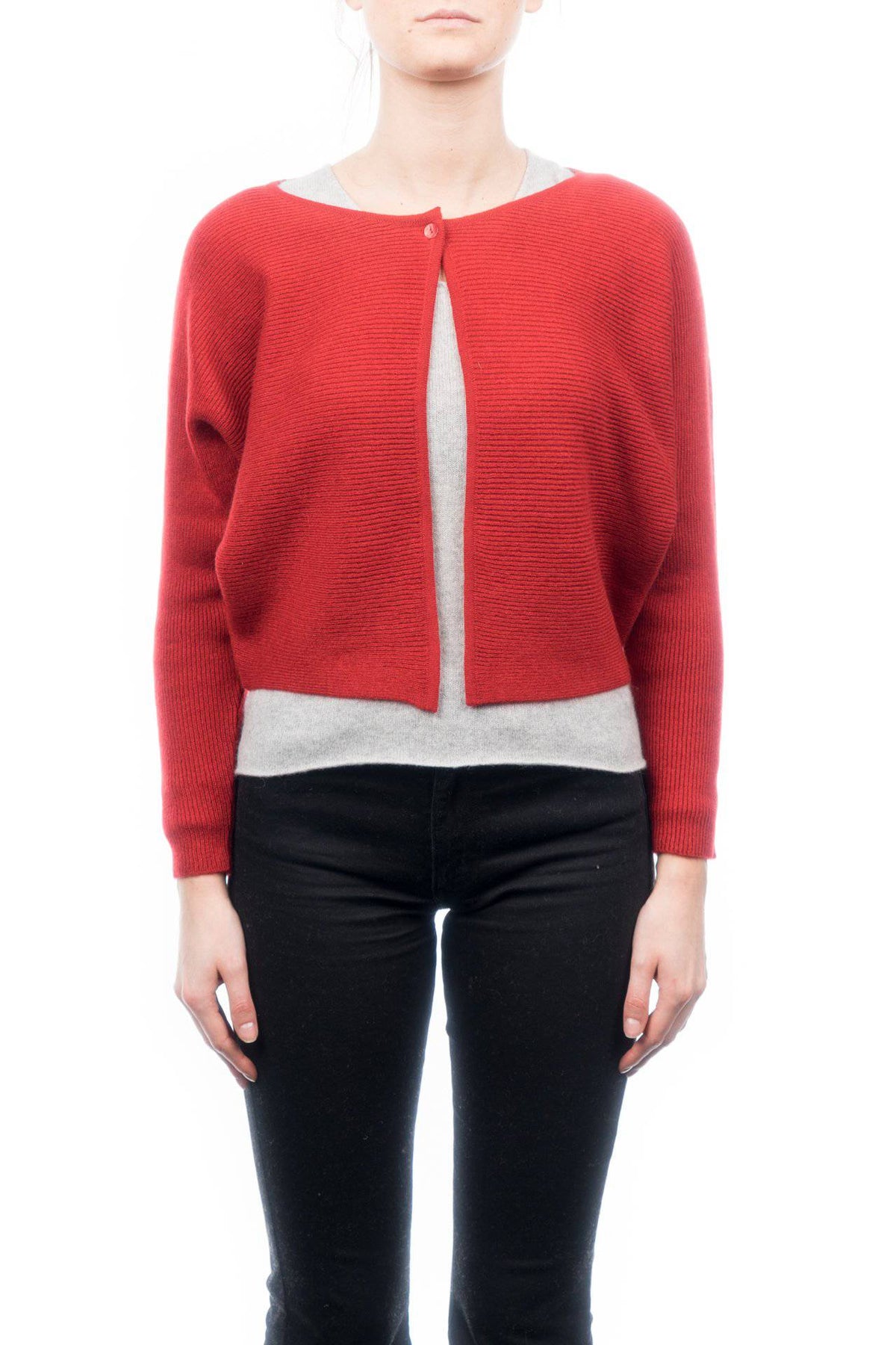 Women's 100% cashmere cropped cardigan, colour Red | Dalle Piane Cashmere