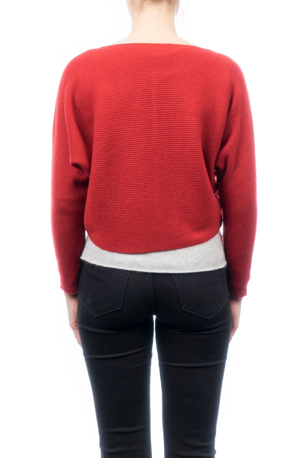 Women's 100% cashmere cropped cardigan, colour Red, view 3 | Dalle Piane Cashmere