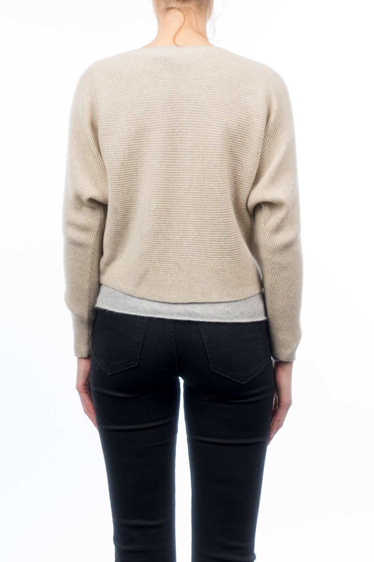 Women's 100% cashmere cropped cardigan, colour Beige, view 3 | Dalle Piane Cashmere