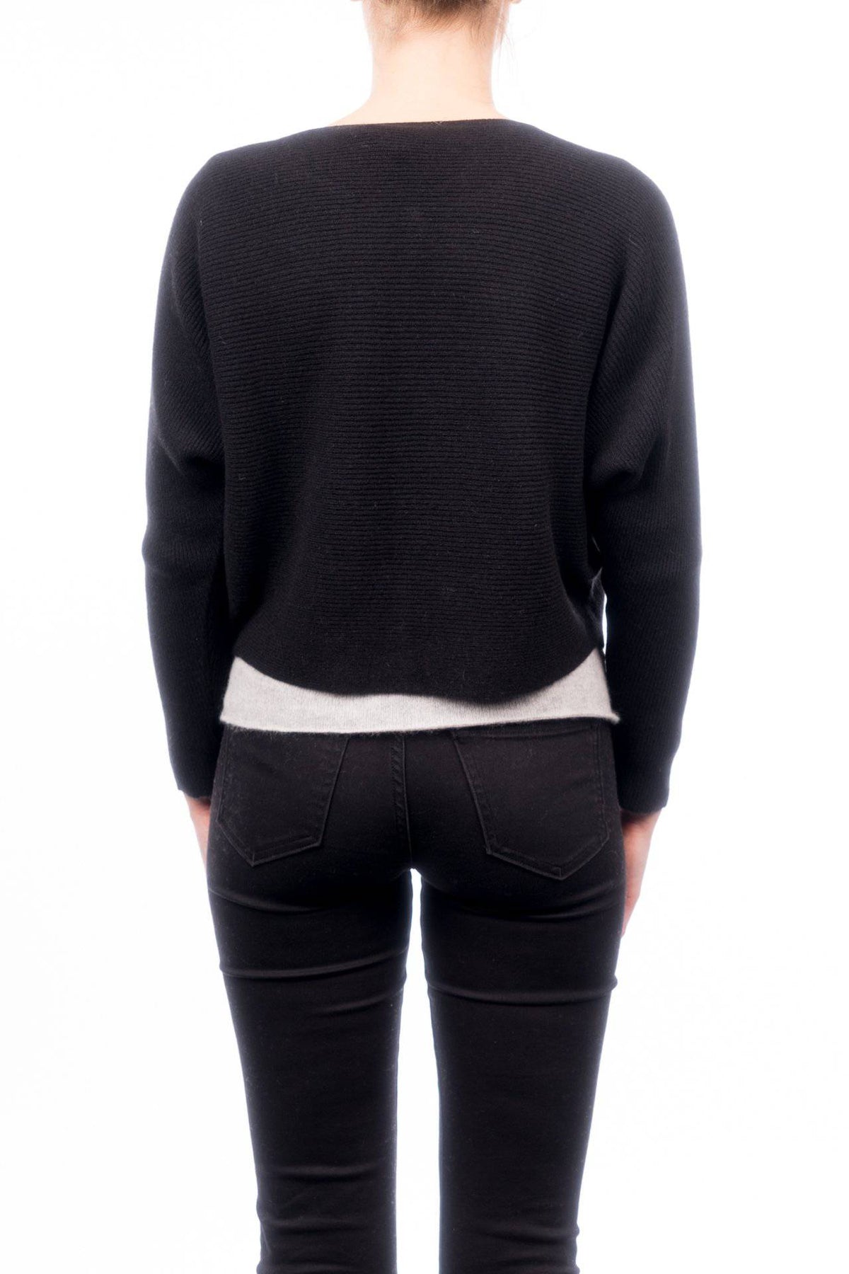 Women's 100% cashmere cropped cardigan, colour Black, view 3 | Dalle Piane Cashmere