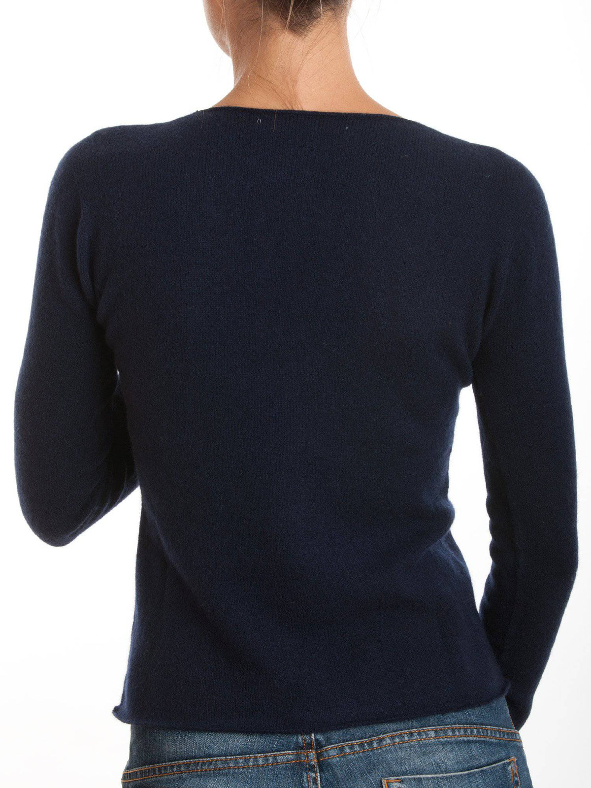 Women's 100% cashmere V-neck, colour Blue, view 3 | Dalle Piane Cashmere