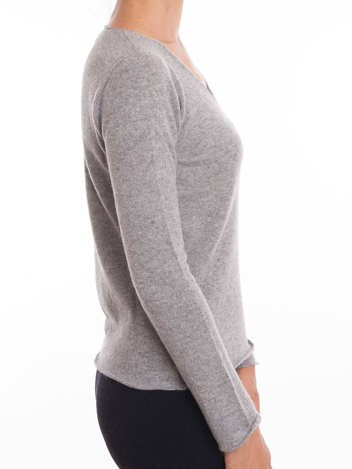 Women's 100% cashmere V-neck, colour Grey, view 2 | Dalle Piane Cashmere