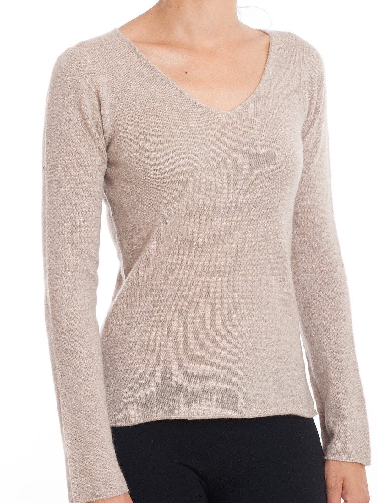 Women's 100% cashmere V-neck, colour Beige | Dalle Piane Cashmere