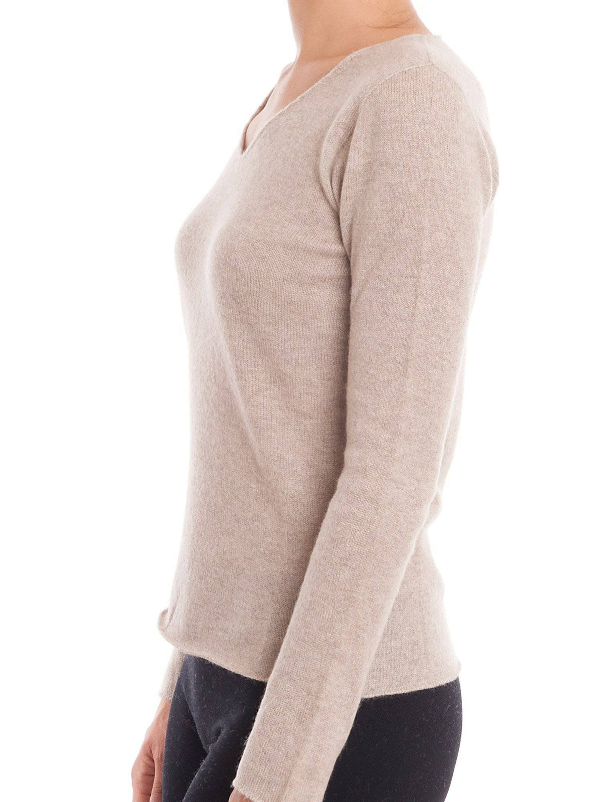 Women's 100% cashmere V-neck, colour Beige, view 2 | Dalle Piane Cashmere
