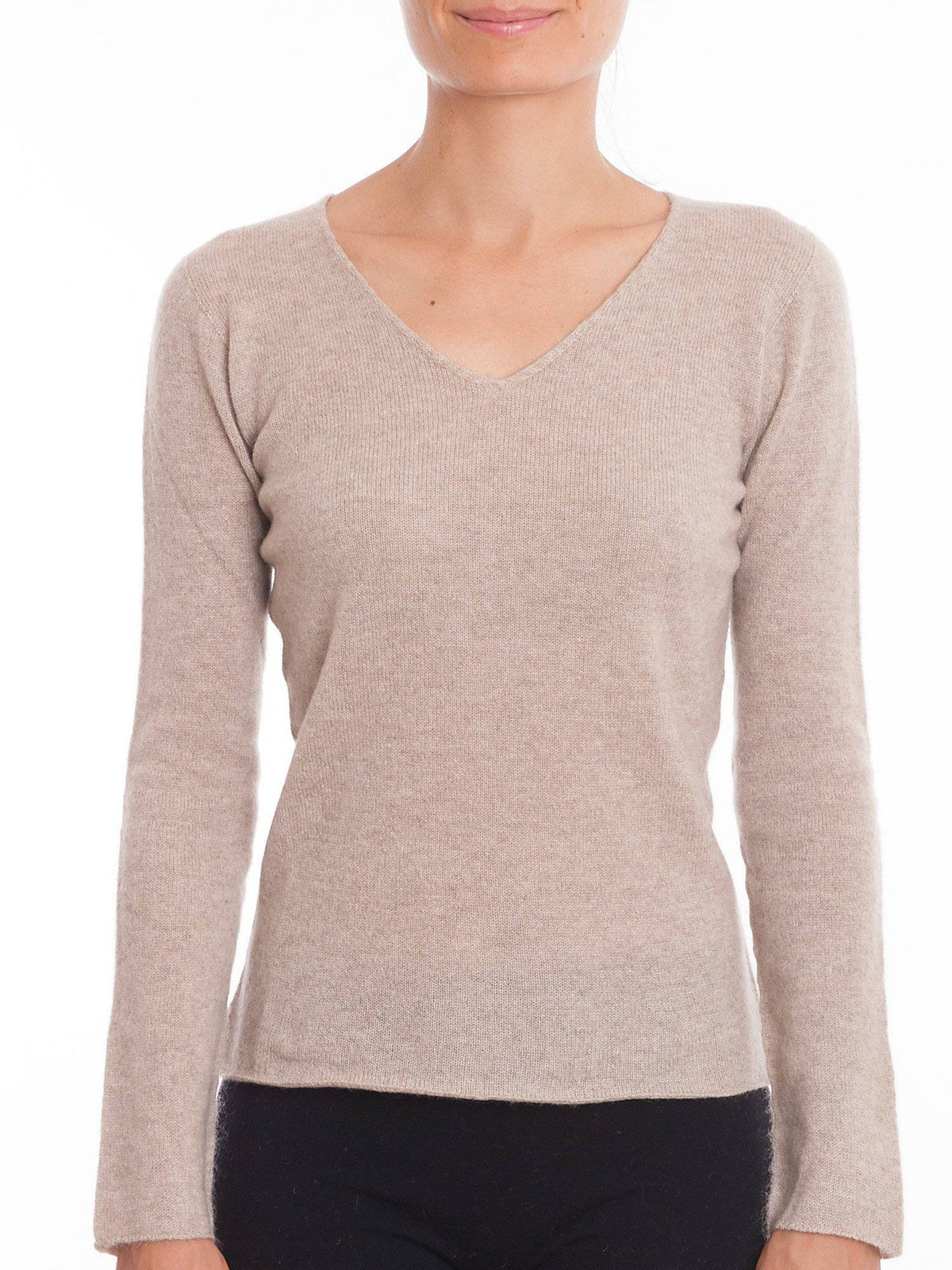Women's 100% cashmere V-neck, colour Beige, view 3 | Dalle Piane Cashmere