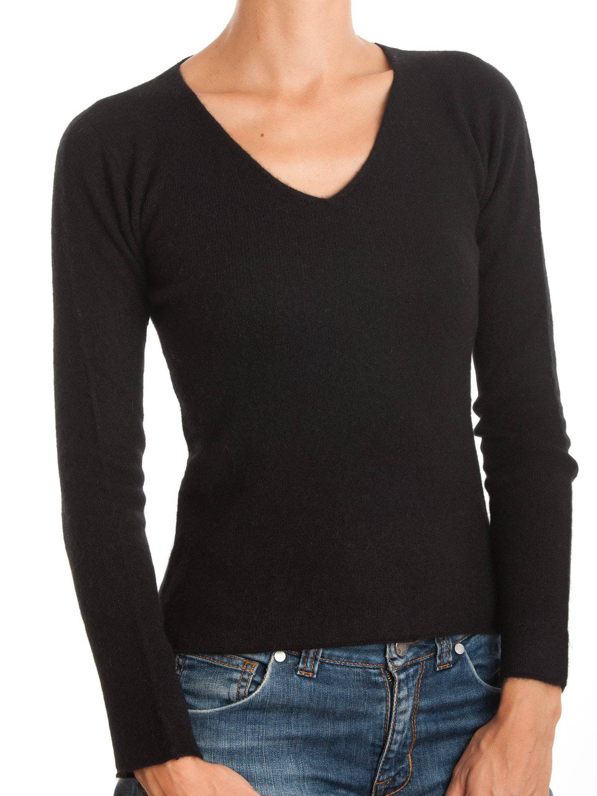 Women's 100% cashmere V-neck, colour Black | Dalle Piane Cashmere