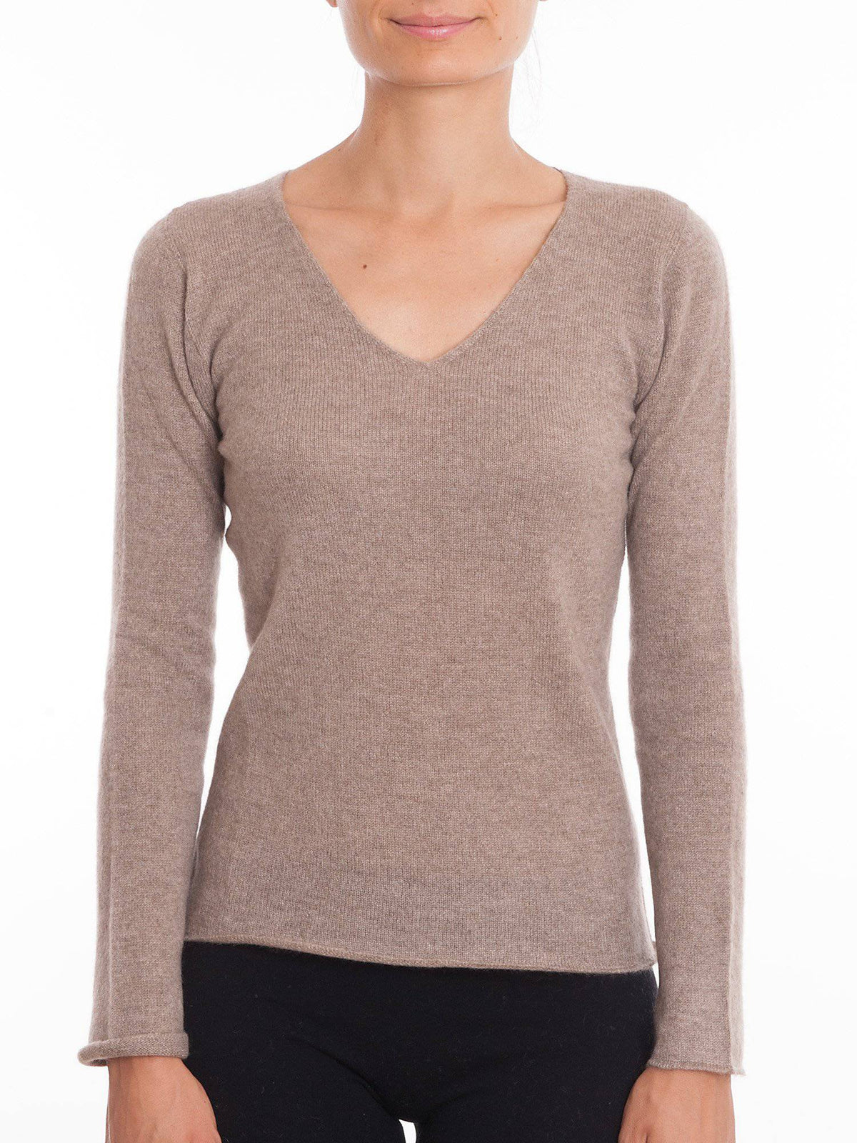 Women's 100% cashmere V-neck, colour Mink | Dalle Piane Cashmere