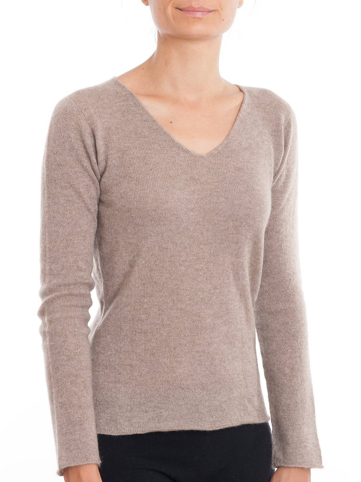 Women's 100% cashmere V-neck, colour Mink, view 2 | Dalle Piane Cashmere