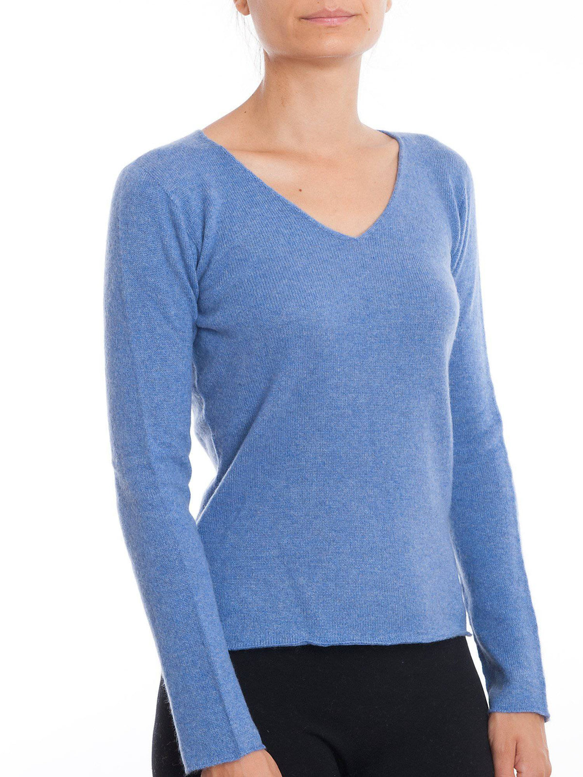Women's 100% cashmere V-neck, colour Light Blue | Dalle Piane Cashmere