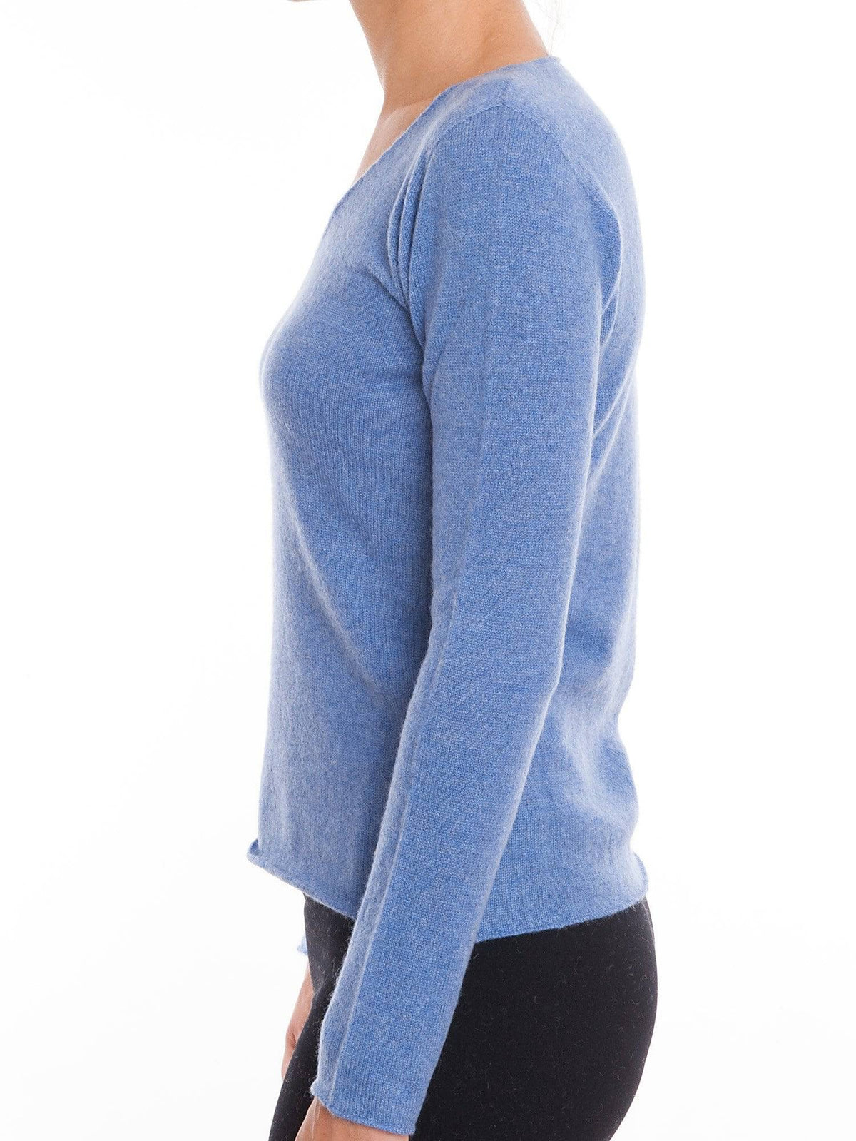 Women's 100% cashmere V-neck, colour Light Blue, view 2 | Dalle Piane Cashmere