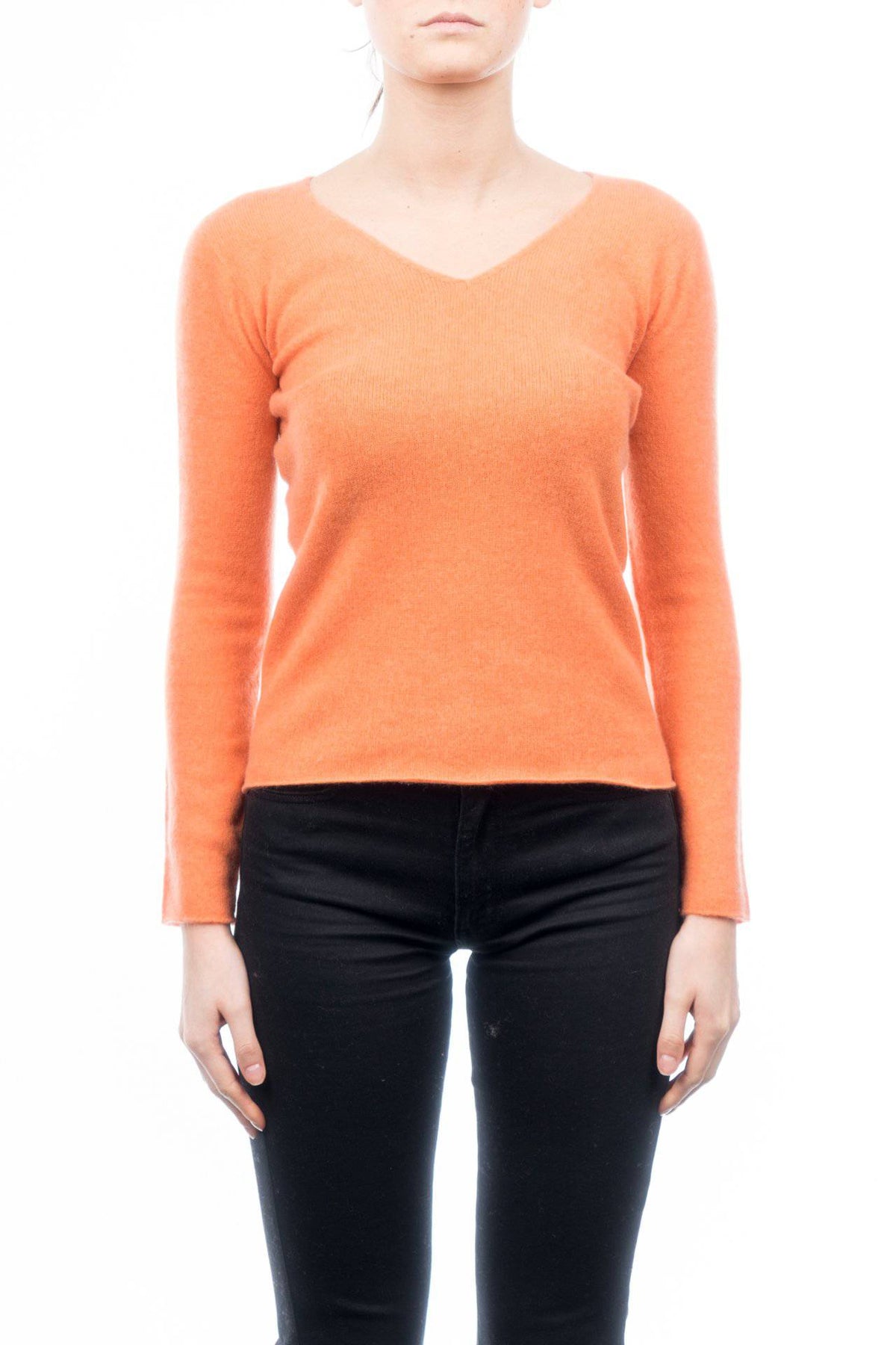 Women's 100% cashmere V-neck, colour Orange | Dalle Piane Cashmere