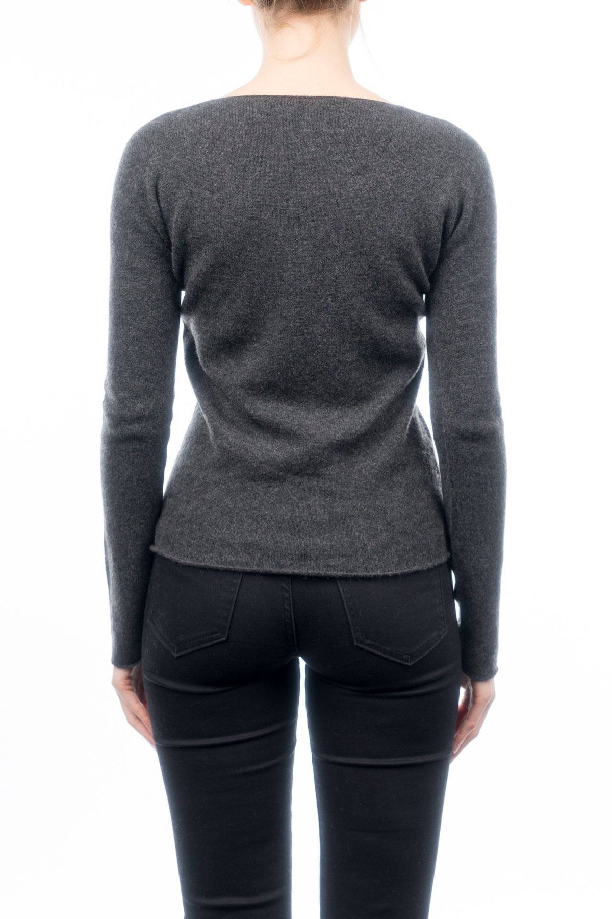Women's 100% cashmere V-neck, colour Anthracite, view 3 | Dalle Piane Cashmere