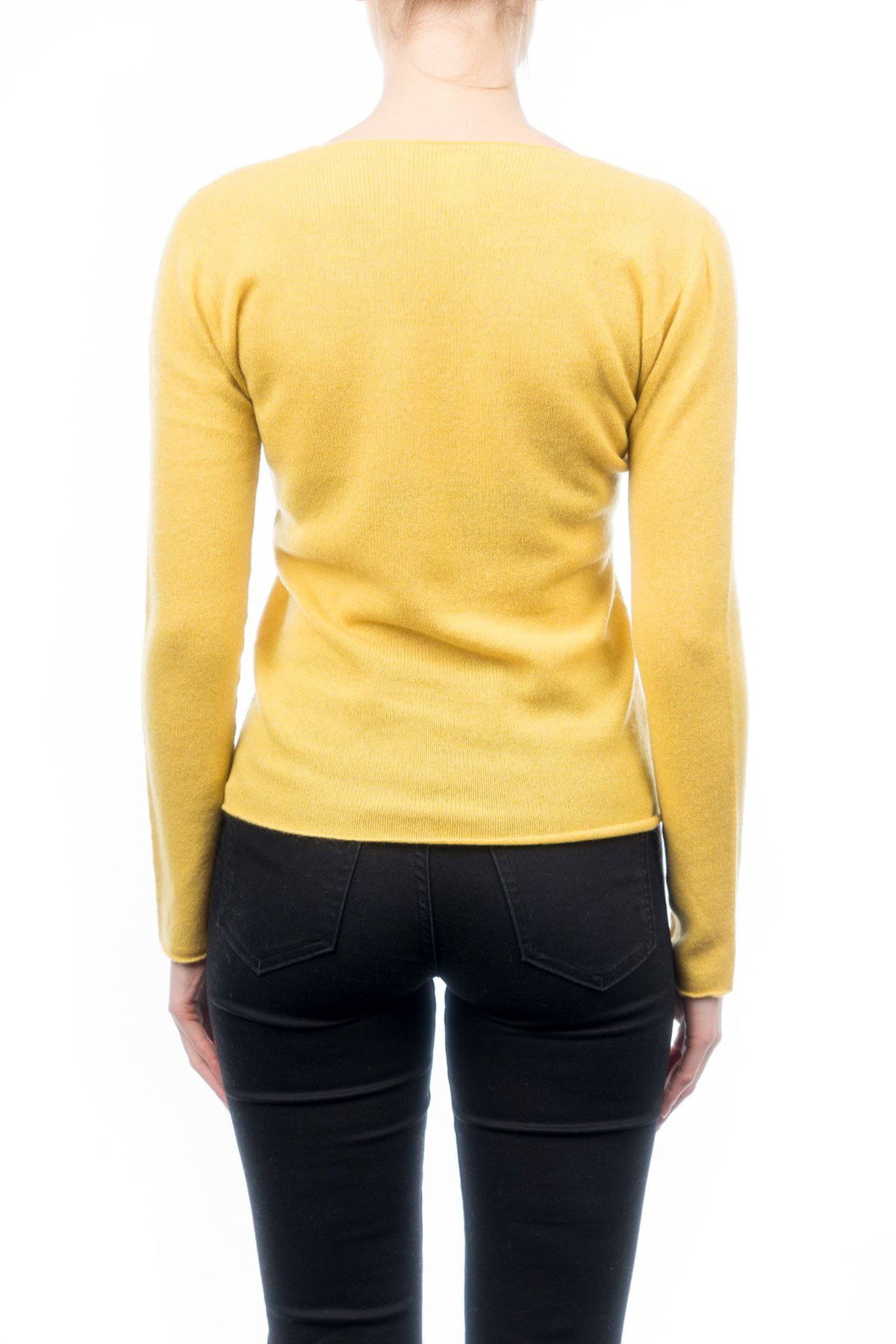 Women's 100% cashmere V-neck, colour Yellow, view 3 | Dalle Piane Cashmere