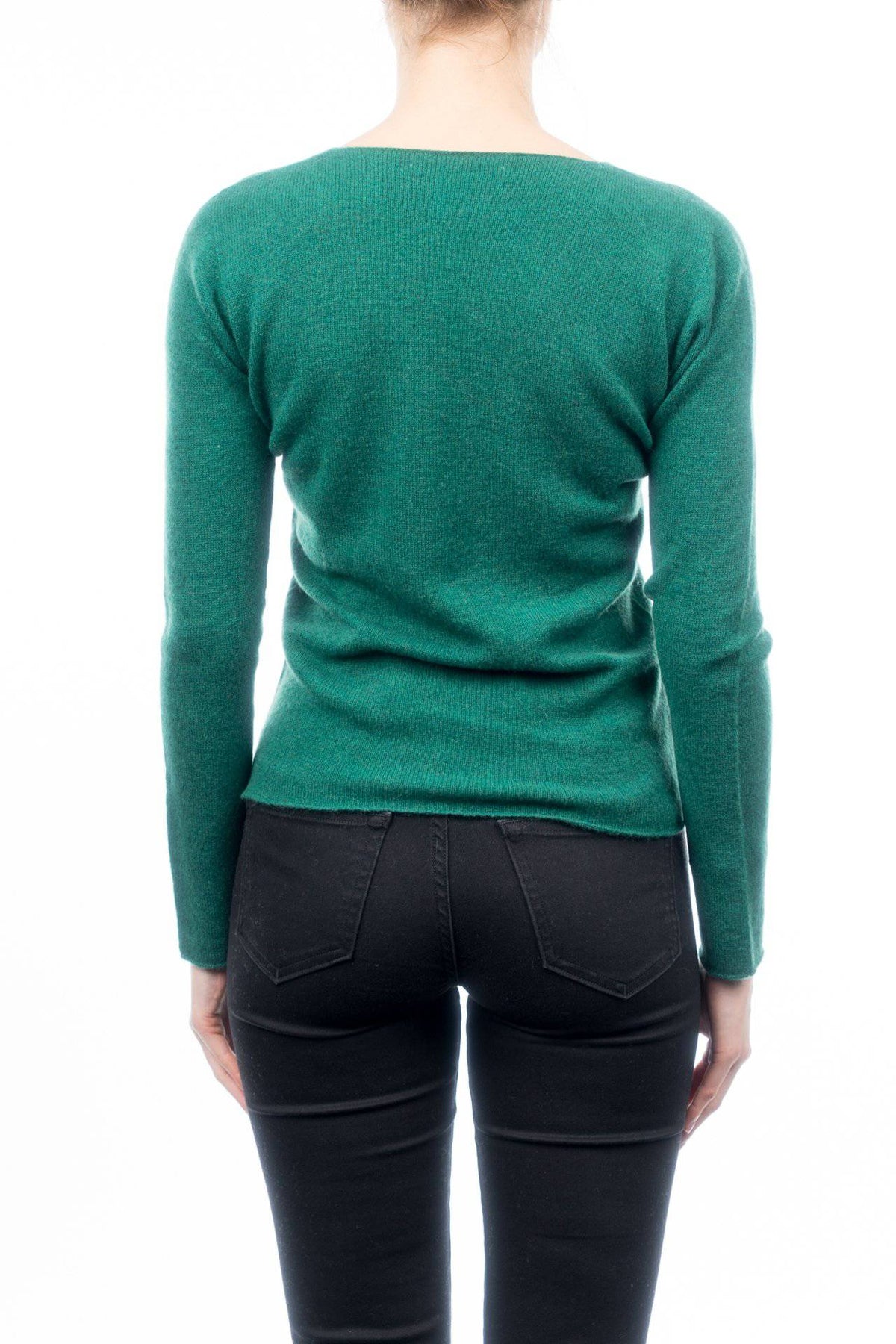 Women's 100% cashmere V-neck, colour Green, view 3 | Dalle Piane Cashmere