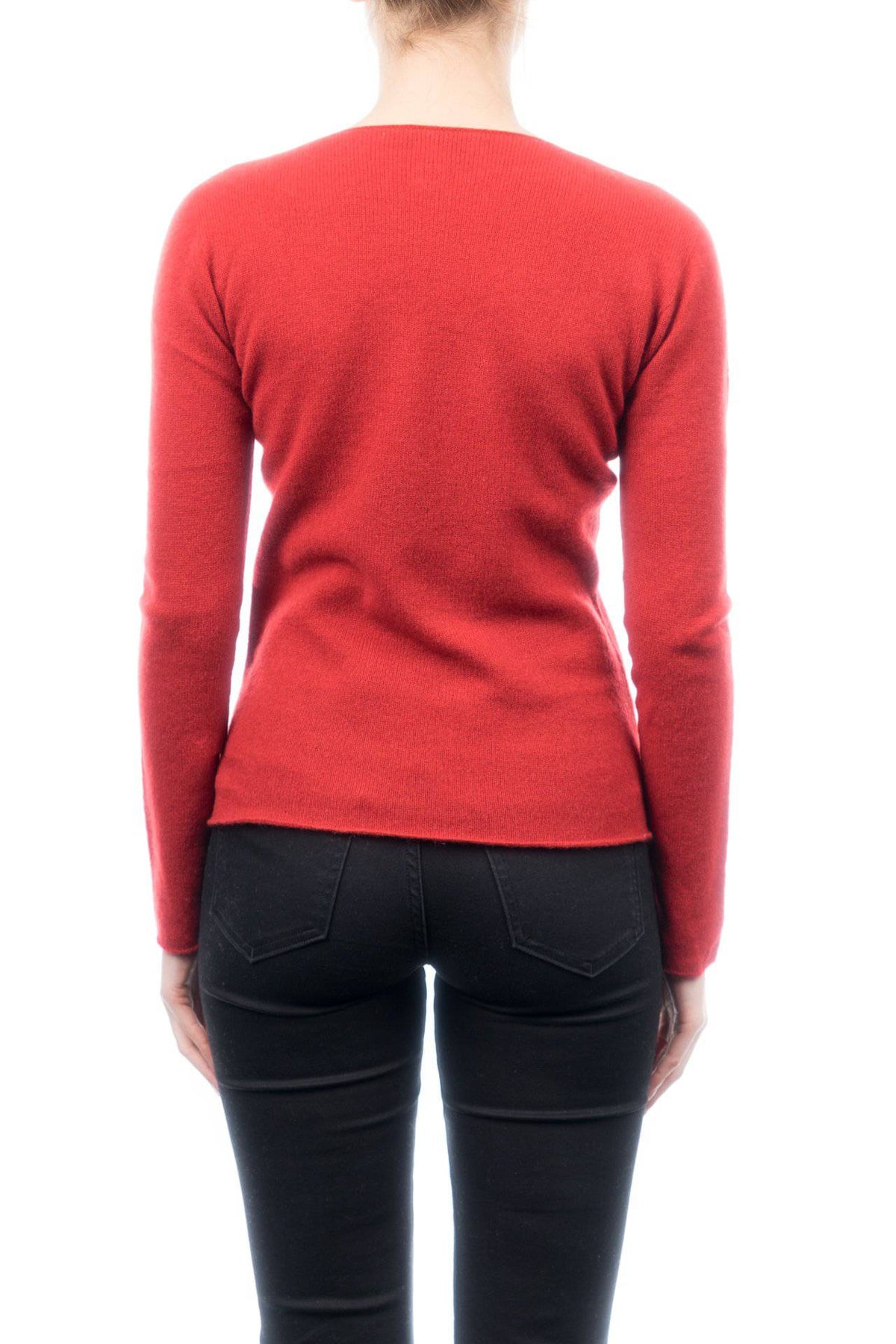Women's 100% cashmere V-neck, colour Red, view 3 | Dalle Piane Cashmere